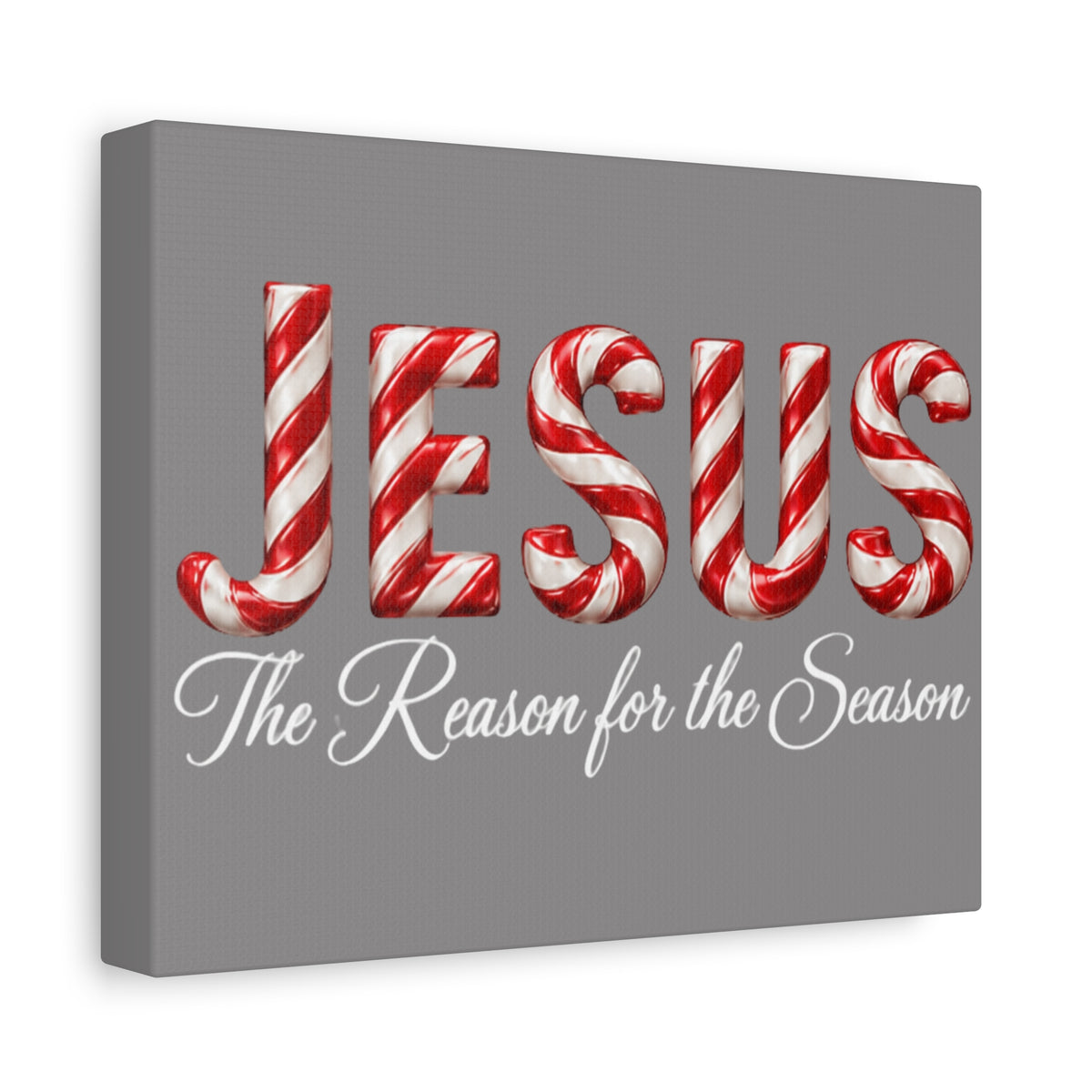 Jesus The Reason for the Season Christmas Wall Art – Candy Cane Christian Holiday Decor Matte Canvas, Stretched, 1.25"