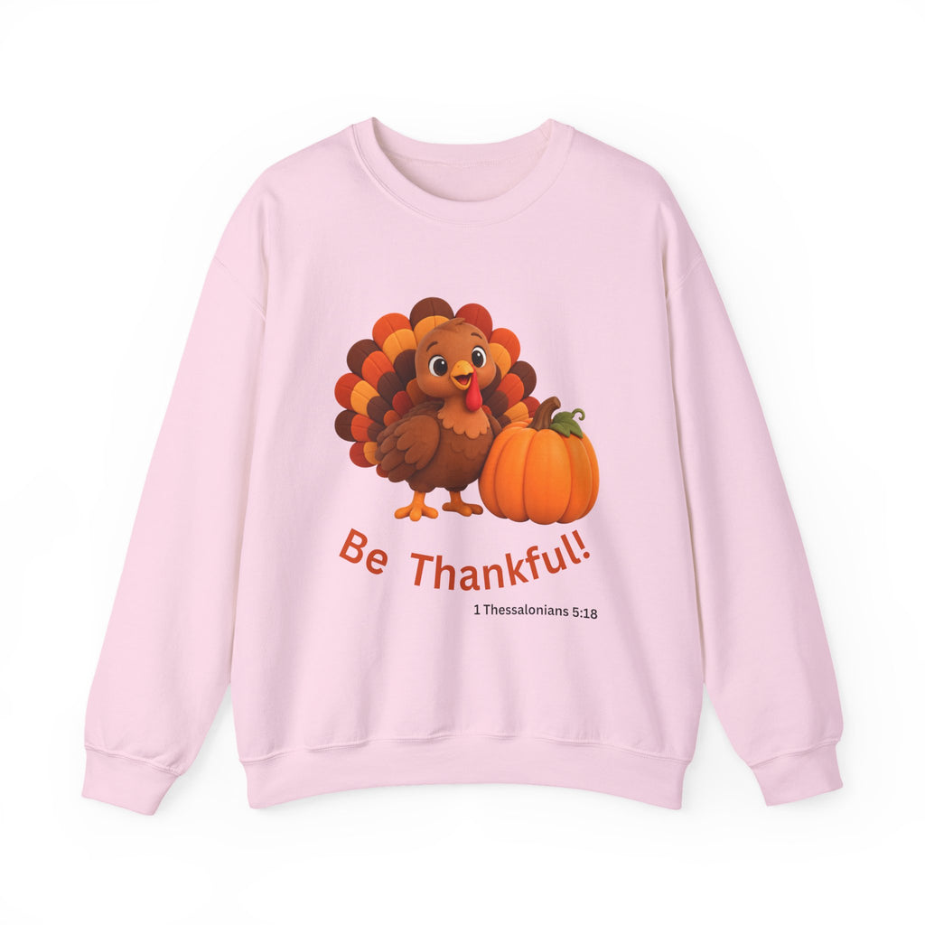 Be Thankful Thanksgiving Sweatshirt – Cute Turkey & Pumpkin Christian Fall Unisex Heavy Blend™ Crewneck Sweatshirt