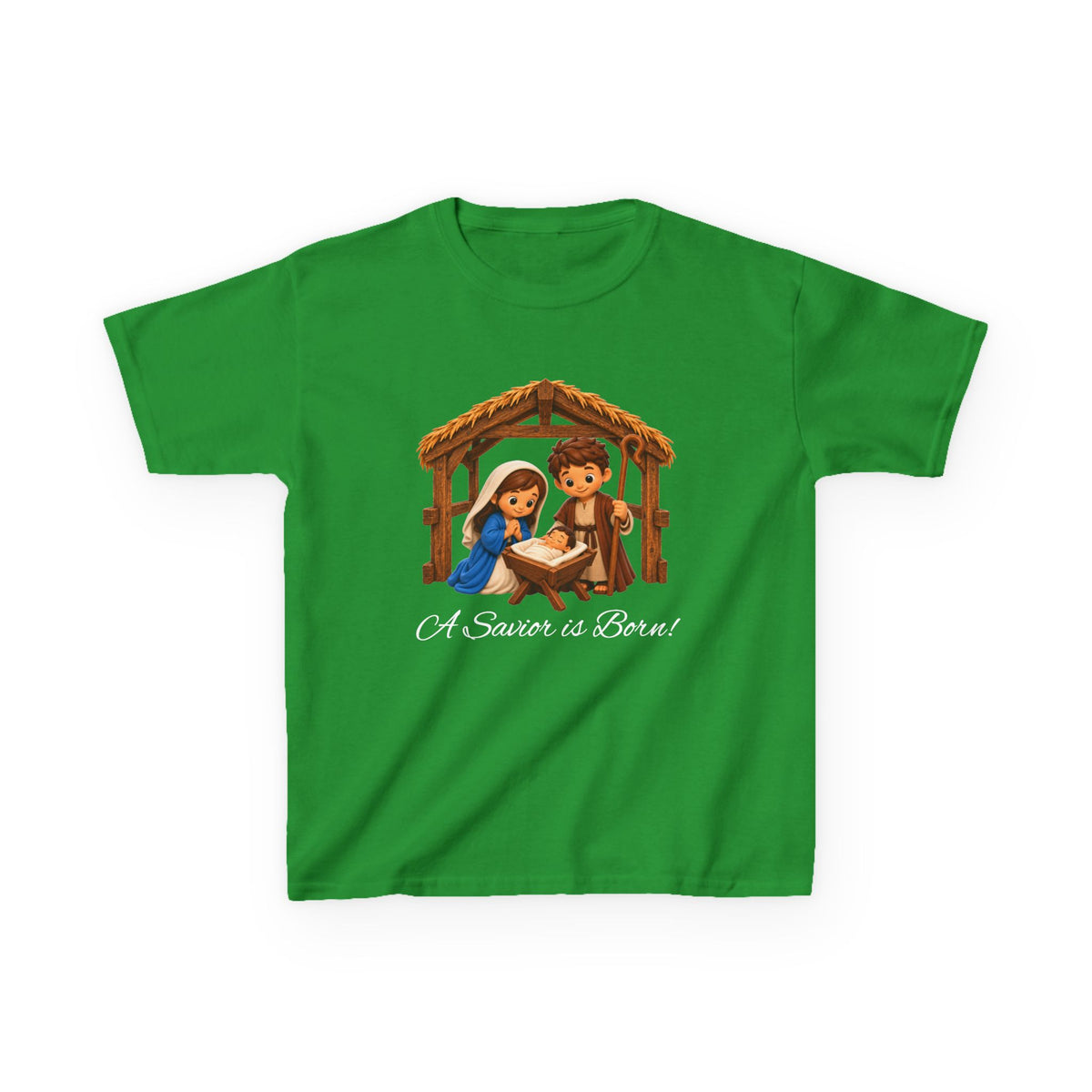 A Savior Is Born Kids Christmas T-Shirt – Nativity Christian Kids Heavy Cotton™ Tee