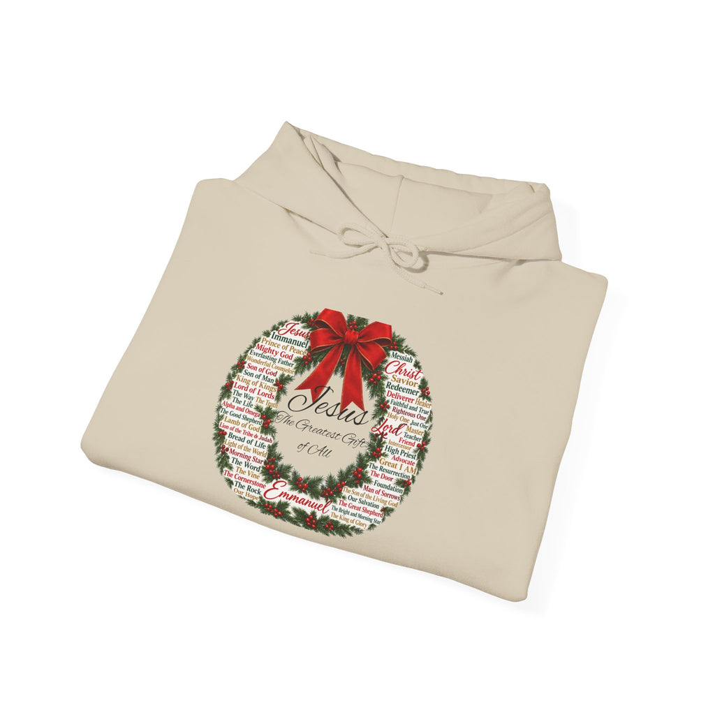 Names of Jesus Christmas Wreath Christian Heavy Blend™ Hooded Sweatshirt