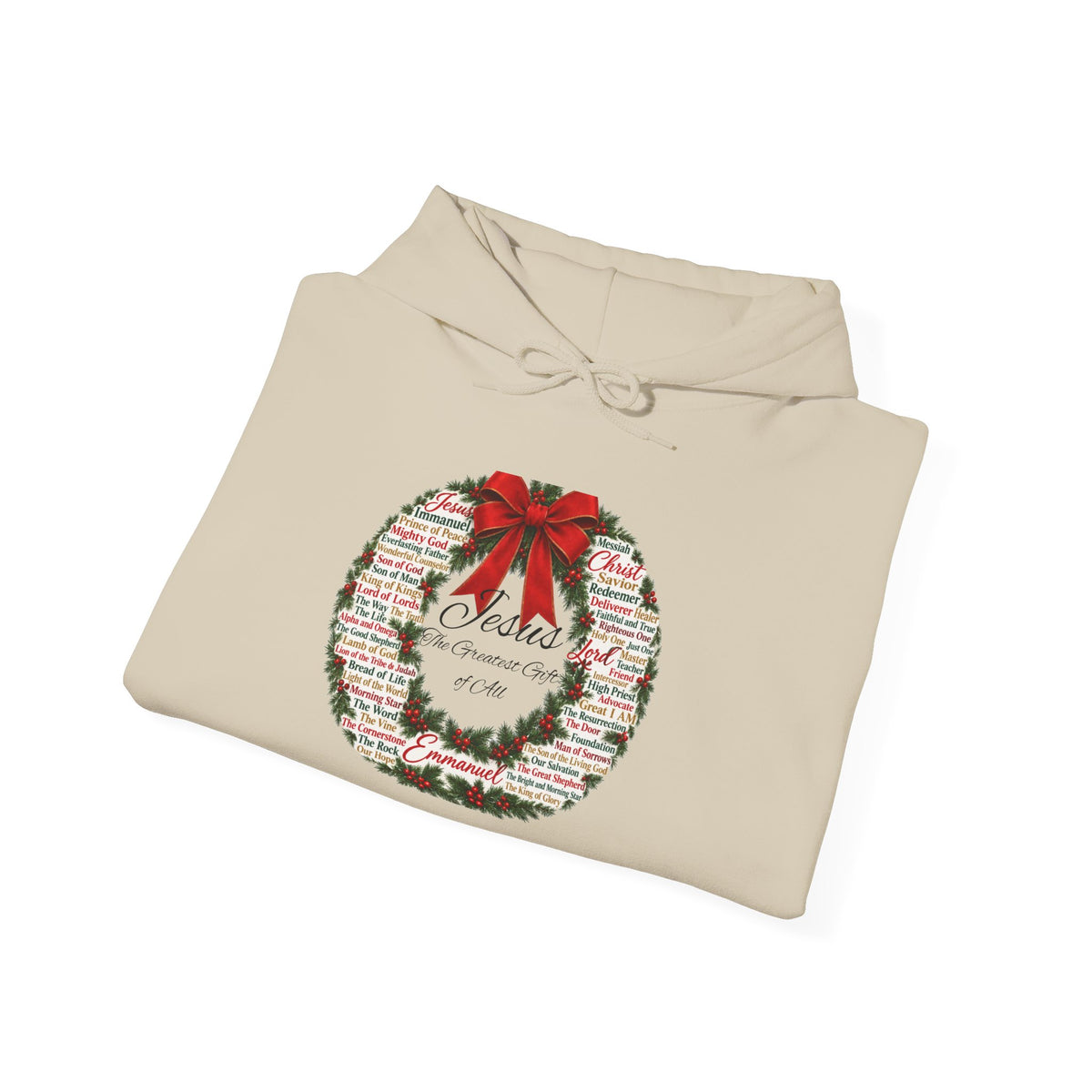 Names of Jesus Christmas Wreath Christian Heavy Blend™ Hooded Sweatshirt