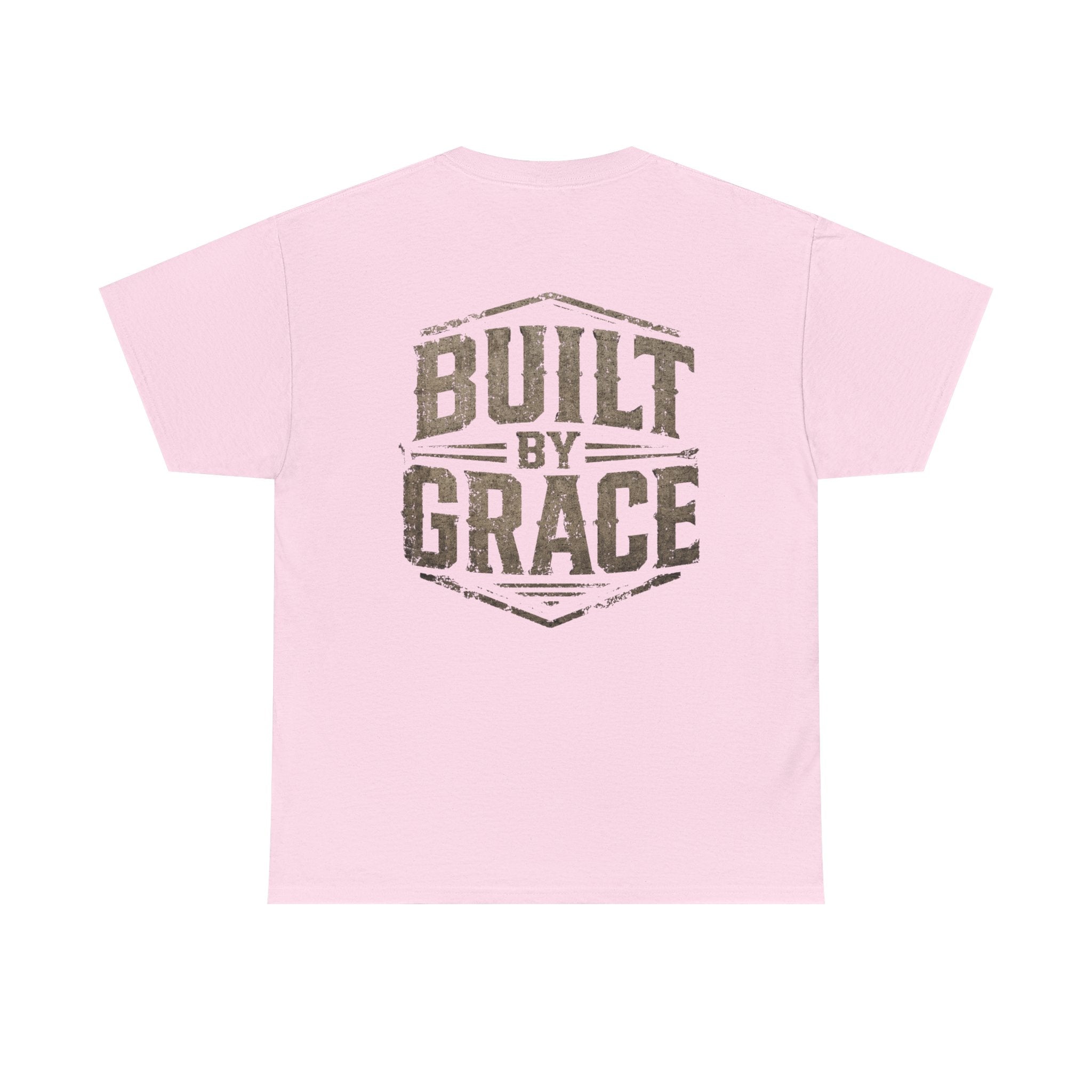 Built By Grace Christian T-Shirt | Rugged Faith-Based Graphic Tee | Inspirational Western Style Unisex Heavy Cotton Tee