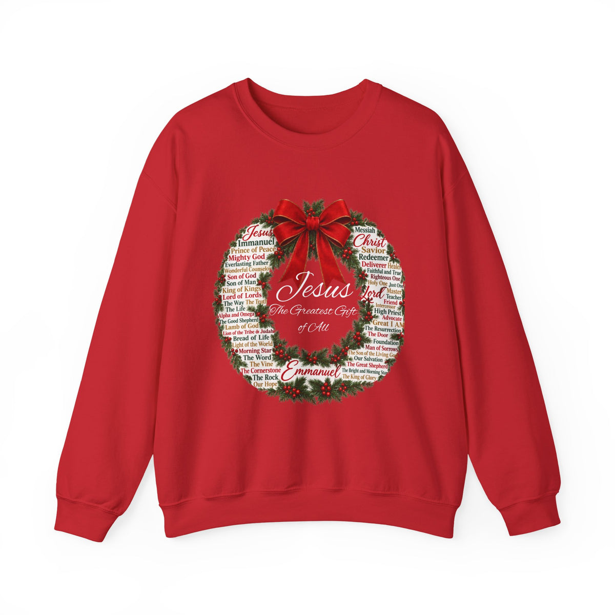 Names of Jesus Christmas Wreath Christian Heavy Blend™ Crewneck Sweatshirt