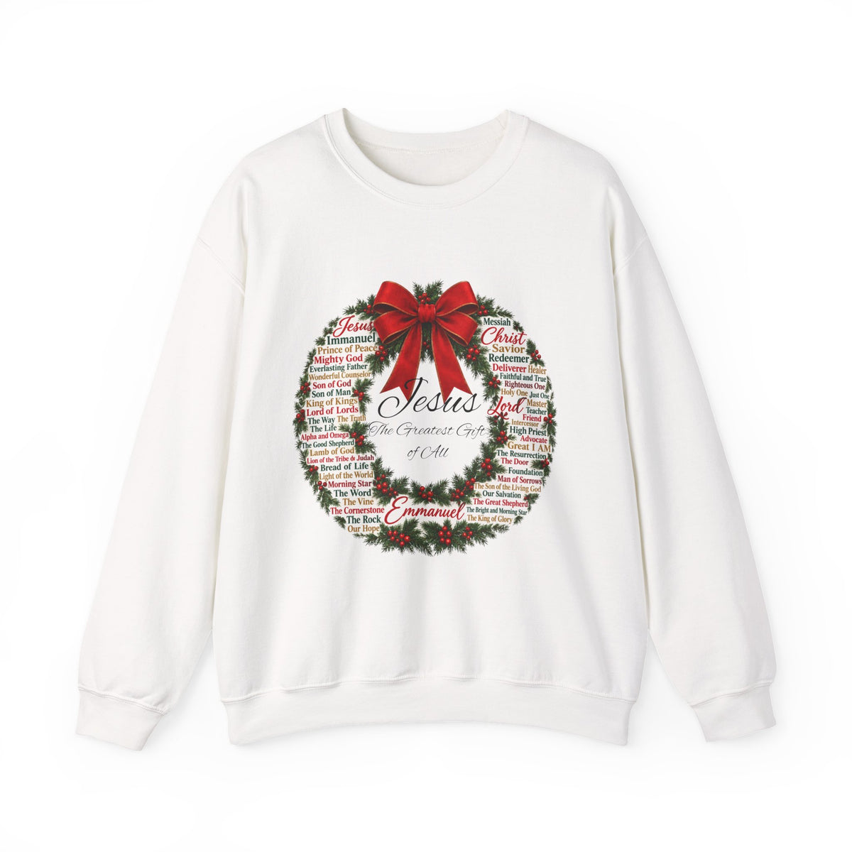 Names of Jesus Christmas Wreath Christian Heavy Blend™ Crewneck Sweatshirt