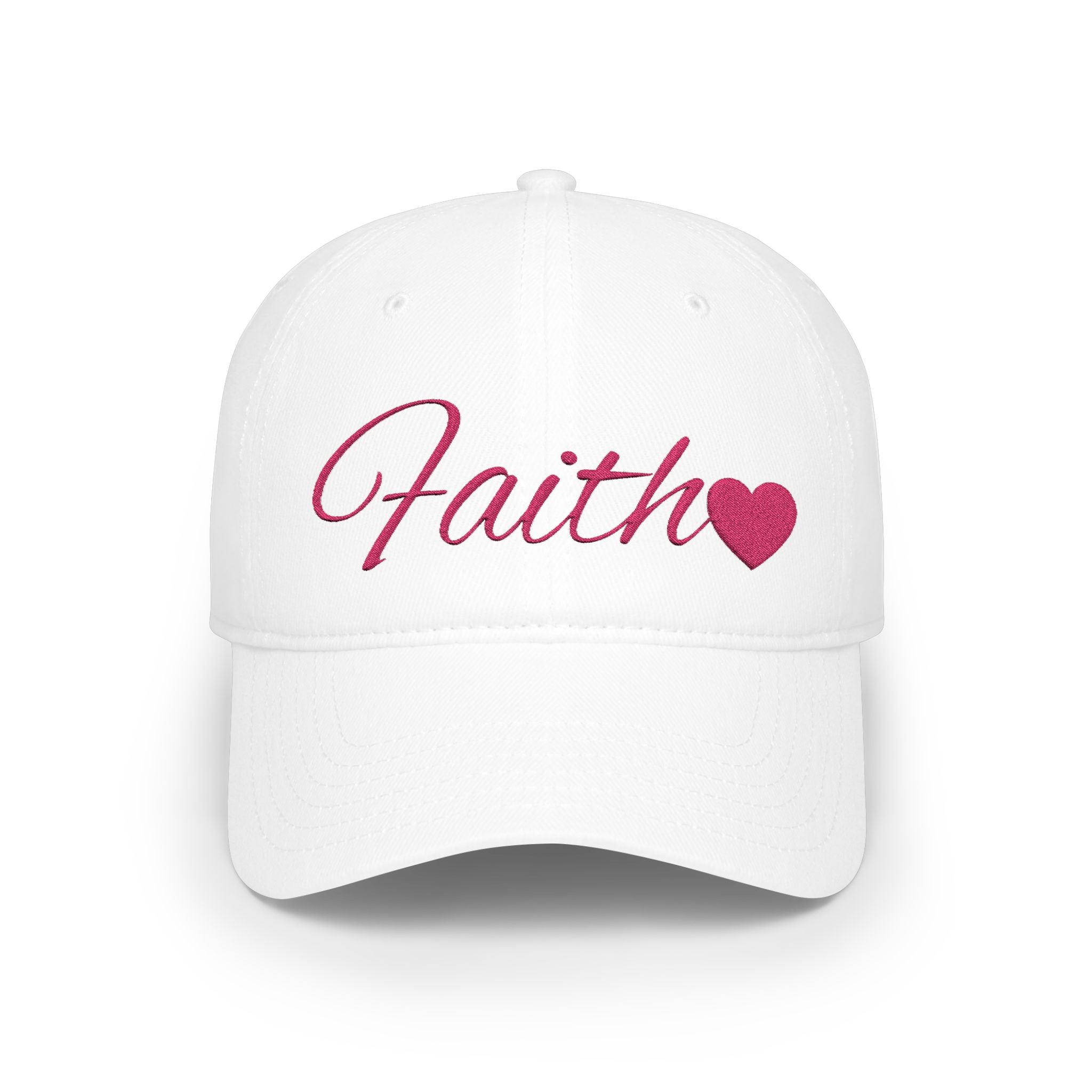 Faith Heart Embroidered Christian Cap – inspirational with Pink Script Design Low Profile Baseball Cap