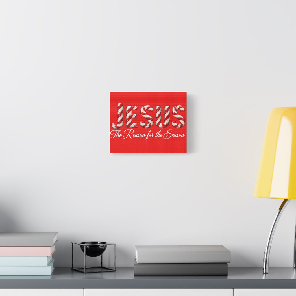 Jesus The Reason for the Season Christmas Wall Art – Candy Cane Christian Holiday Decor, Matte Canvas, Stretched, 1.25"
