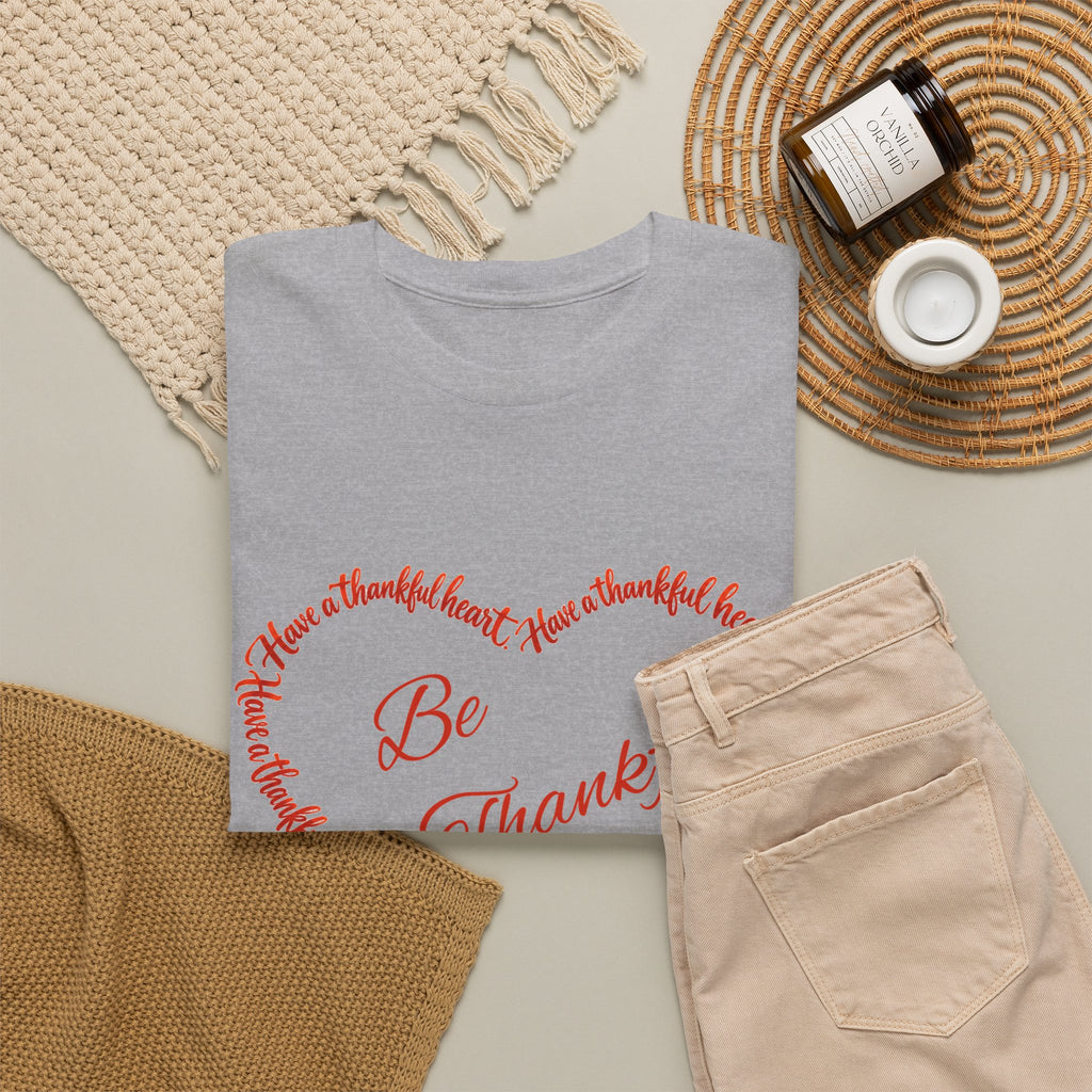 Be Thankful Heart T-Shirt – Inspirational Christian Gratitude Shirt – 1 Thessalonians 5:18-Unisex Heavy Cotton Tee