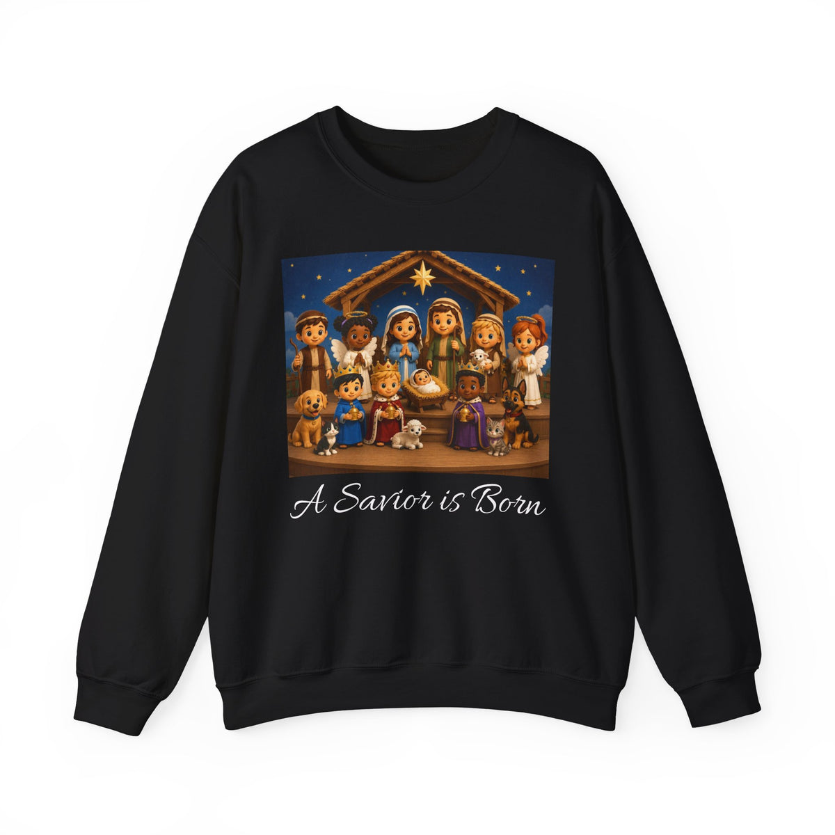 A Savior Is Born Nativity Christmas Sweatshirt – Christian Faith Holiday Heavy Blend™ Crewneck Sweatshirt