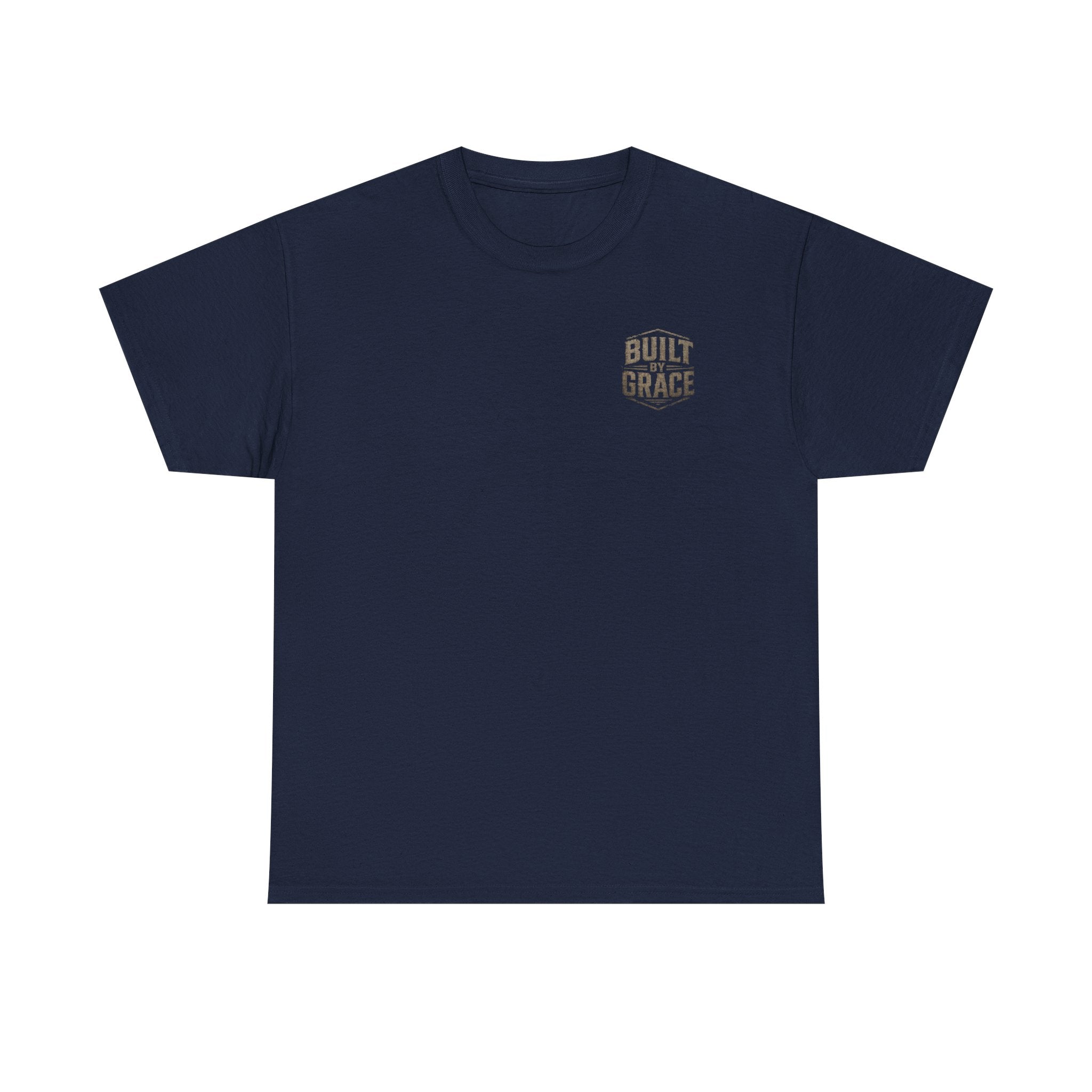 Built By Grace Christian T-Shirt | Rugged Faith-Based Graphic Tee | Inspirational Western Style Unisex Heavy Cotton Tee