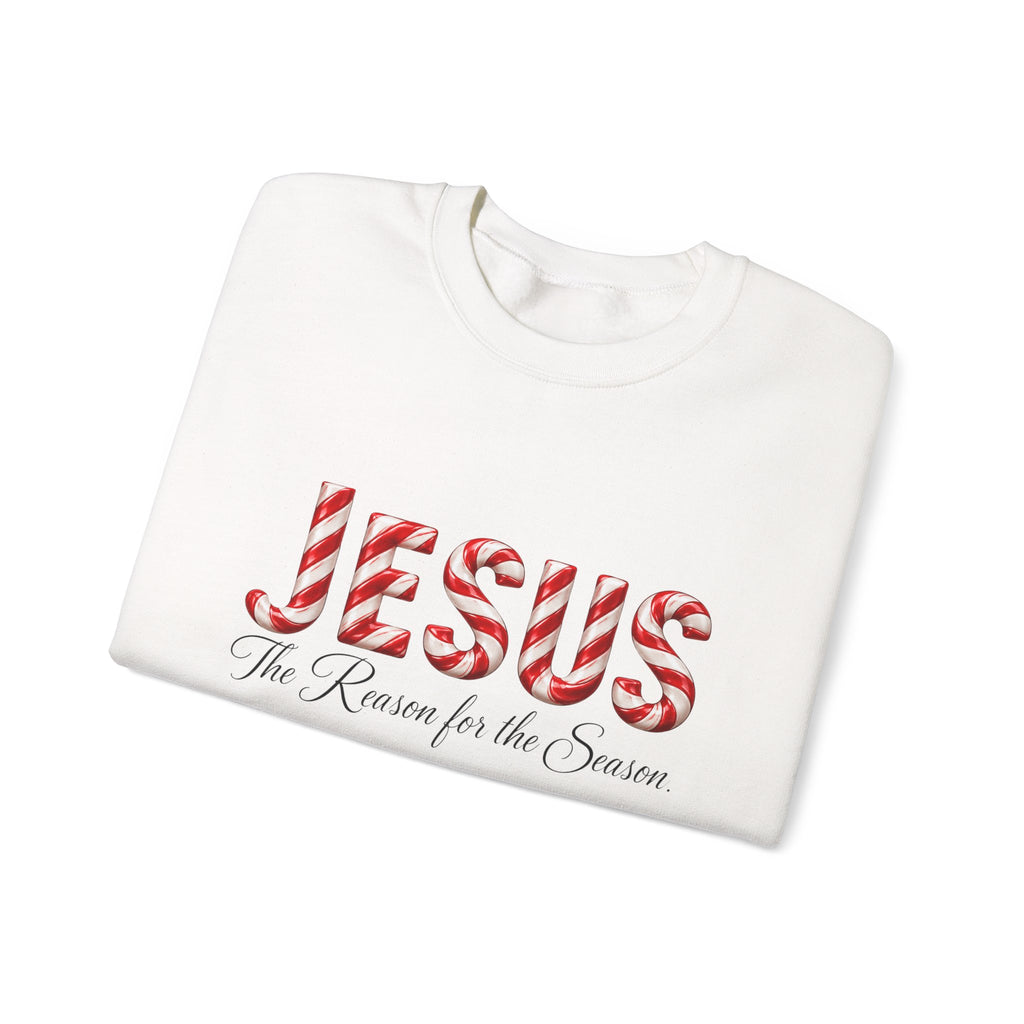 Jesus Is the Reason for the Season – Candy Cane Christmas Sweatshirt-Unisex Heavy Blend™ Crewneck Sweatshirt