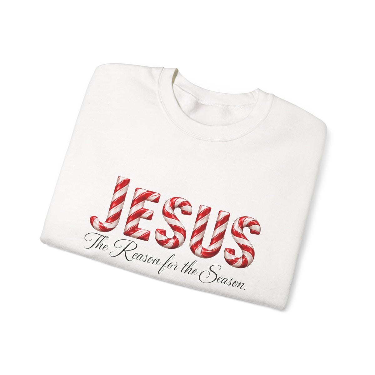 Jesus Is the Reason for the Season – Candy Cane Christmas Sweatshirt-Unisex Heavy Blend™ Crewneck Sweatshirt
