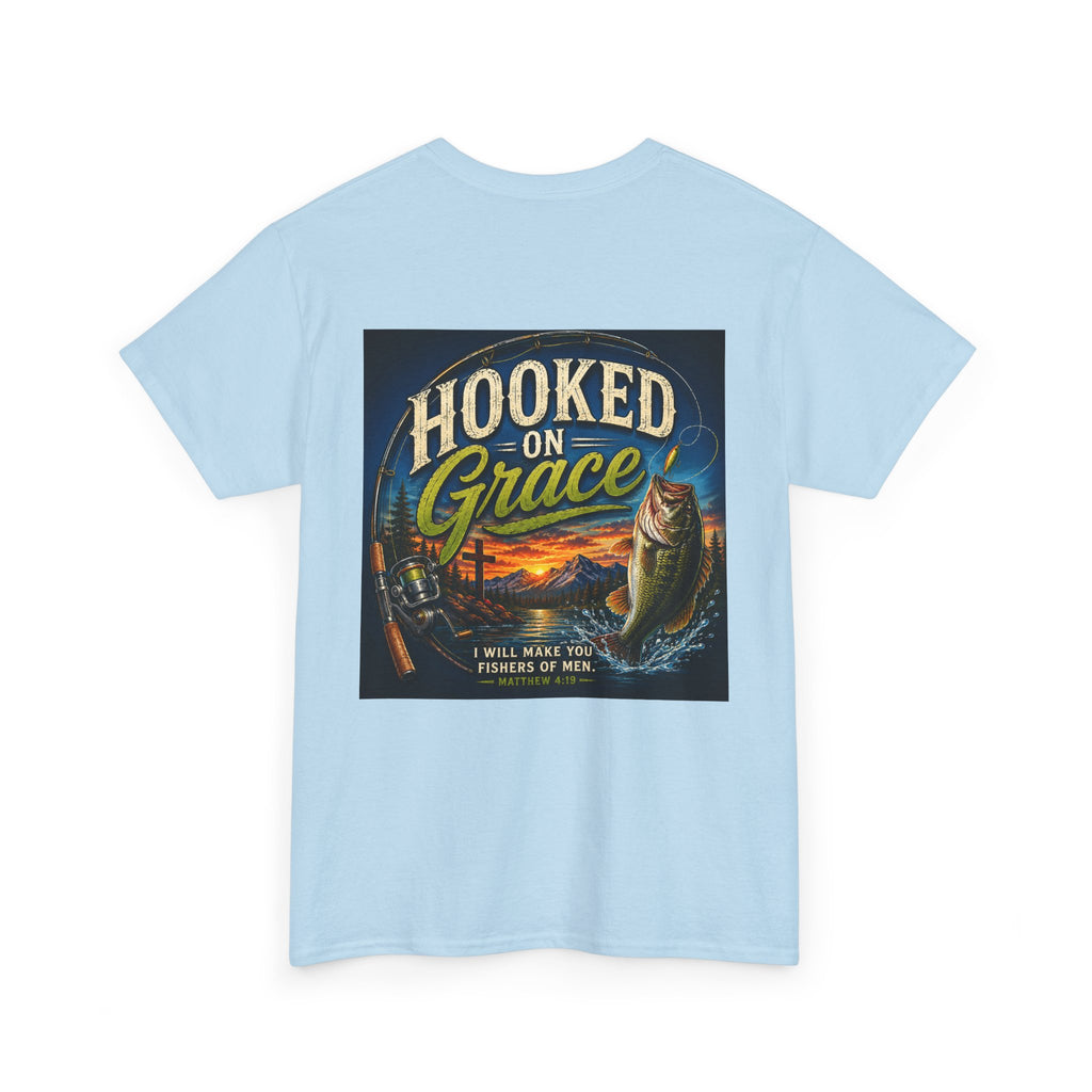 Hooked on Grace Christian Fishing T-Shirt | Faith Based Outdoor Unisex Heavy Cotton Tee