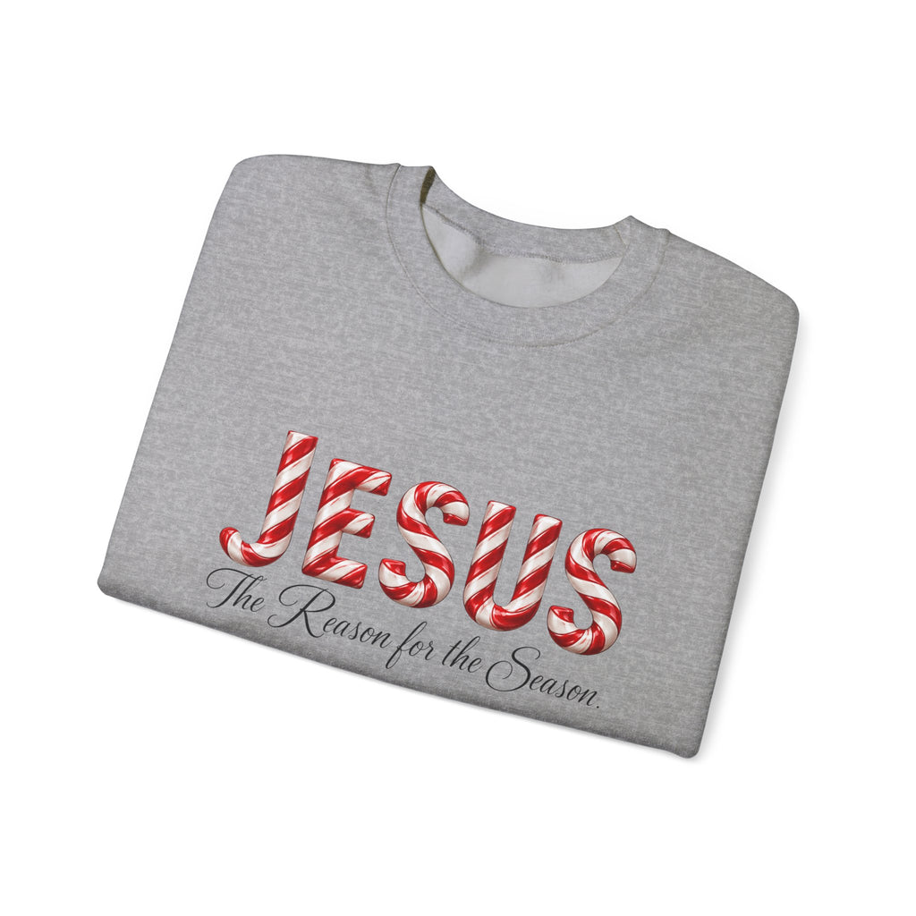 Jesus Is the Reason for the Season – Candy Cane Christmas Sweatshirt-Unisex Heavy Blend™ Crewneck Sweatshirt