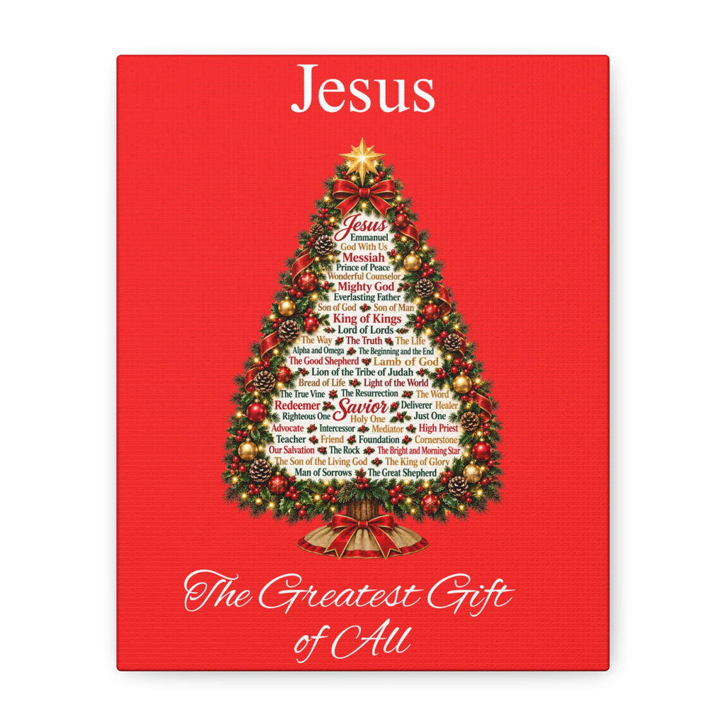 Jesus – The Greatest Gift of All | Christian Christmas Tree Wall Art, Matte Canvas, Stretched, 1.25"