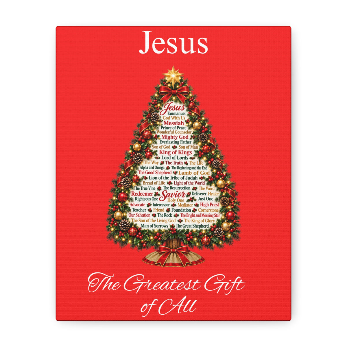 Jesus – The Greatest Gift of All | Christian Christmas Tree Wall Art, Matte Canvas, Stretched, 1.25"