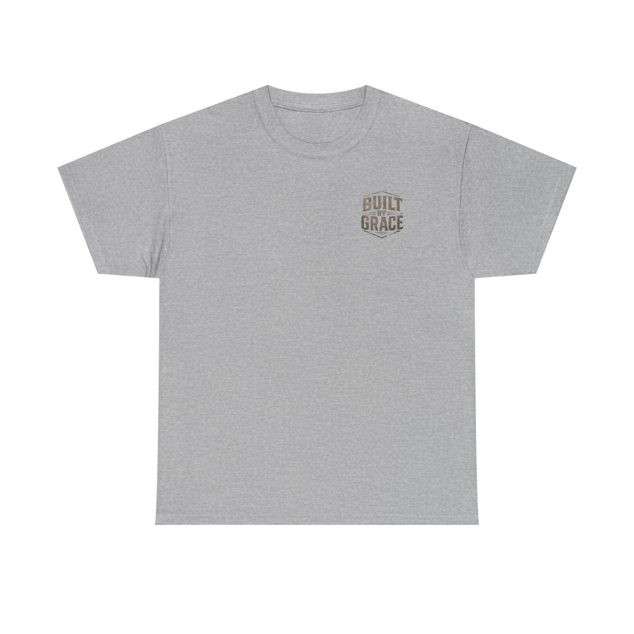 Built By Grace Christian T-Shirt | Rugged Faith-Based Graphic Tee | Inspirational Western Style Unisex Heavy Cotton Tee