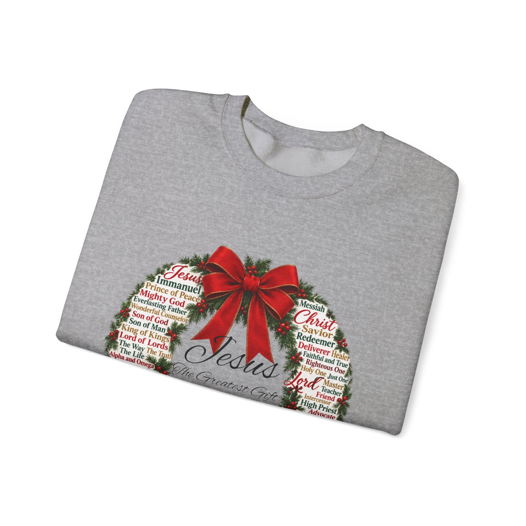 Names of Jesus Christmas Wreath Christian Heavy Blend™ Crewneck Sweatshirt