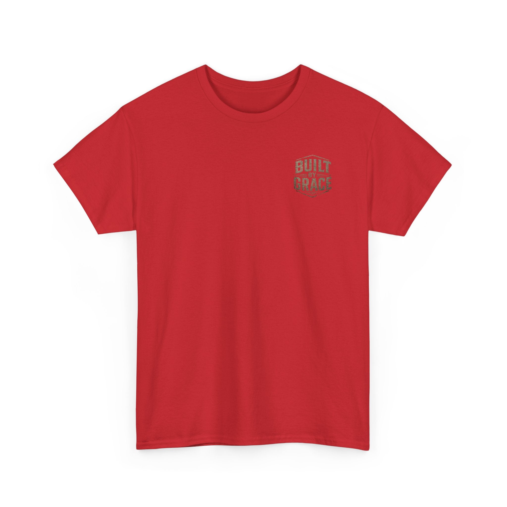 Built By Grace Christian T-Shirt | Rugged Faith-Based Graphic Tee | Inspirational Western Style Unisex Heavy Cotton Tee