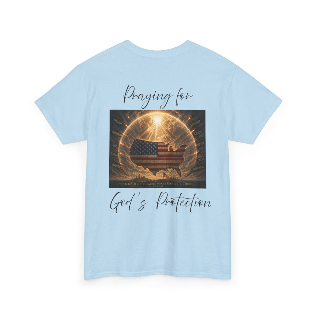 Praying for God’s Protection – Faith-Based American T-Shirt Unisex Heavy Cotton Tee