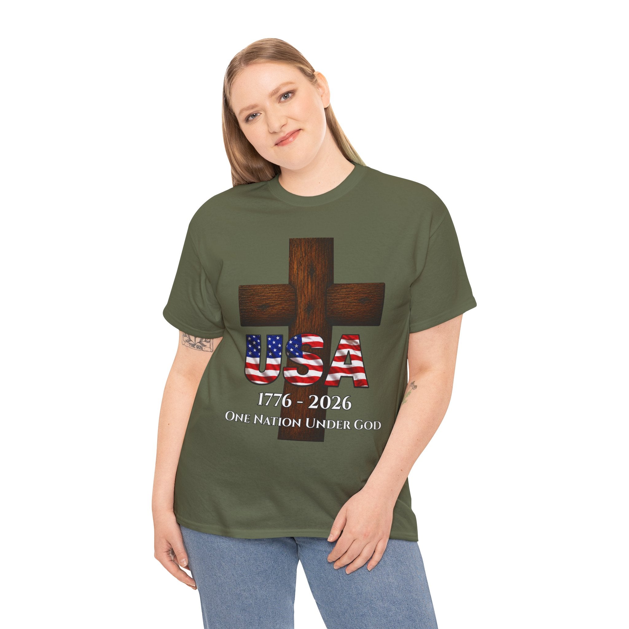 USA Cross 1776-2026 One Nation Under God Patriotic Christian T-Shirt