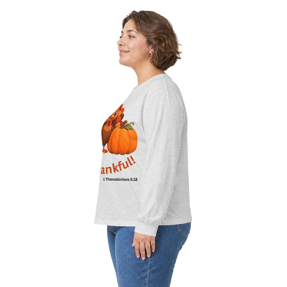 Be Thankful Thanksgiving Turkey & Pumpkin Christian Unisex Ultra Cotton Long Sleeve Tee