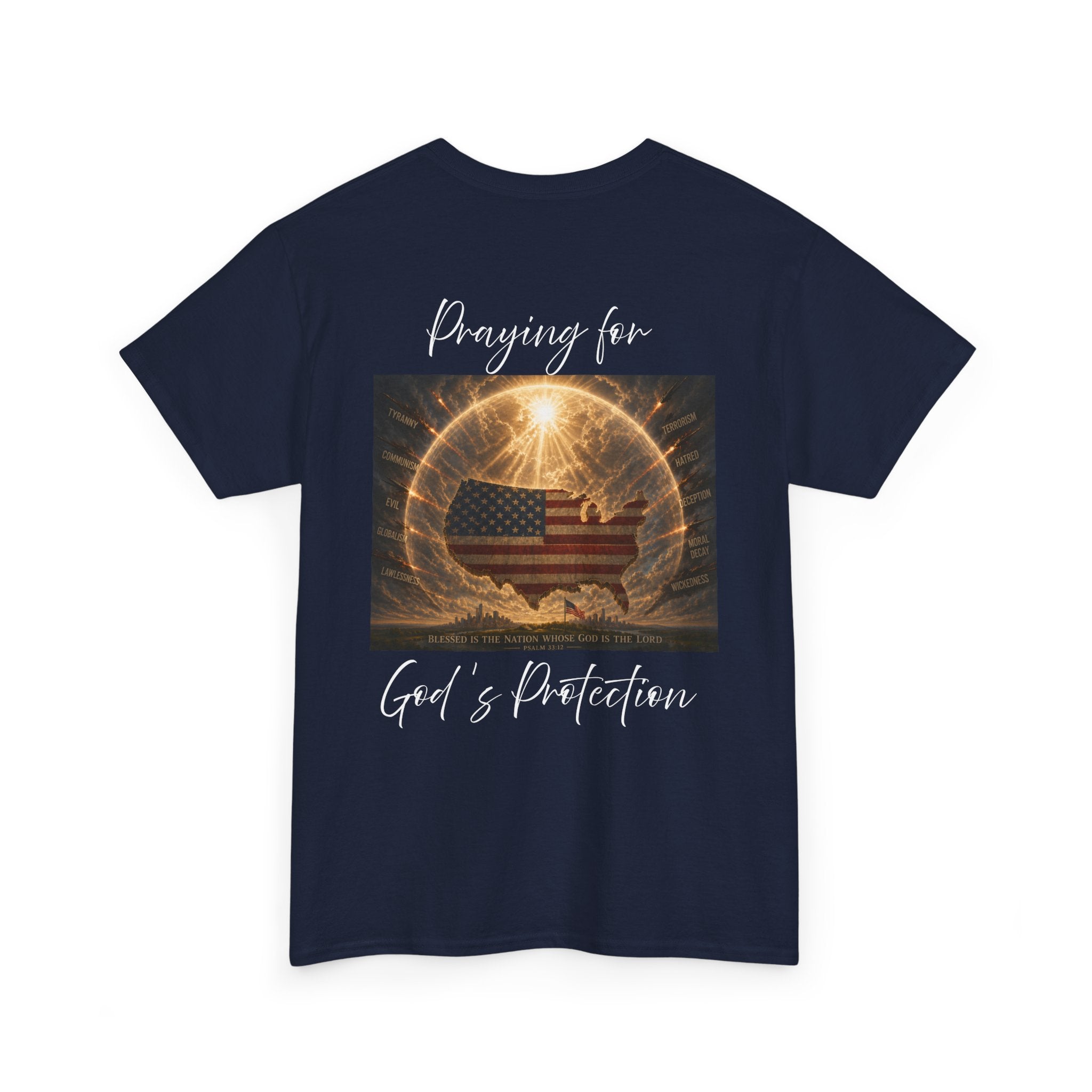 Praying for God’s Protection – Faith-Based American T-Shirt Unisex Heavy Cotton Tee