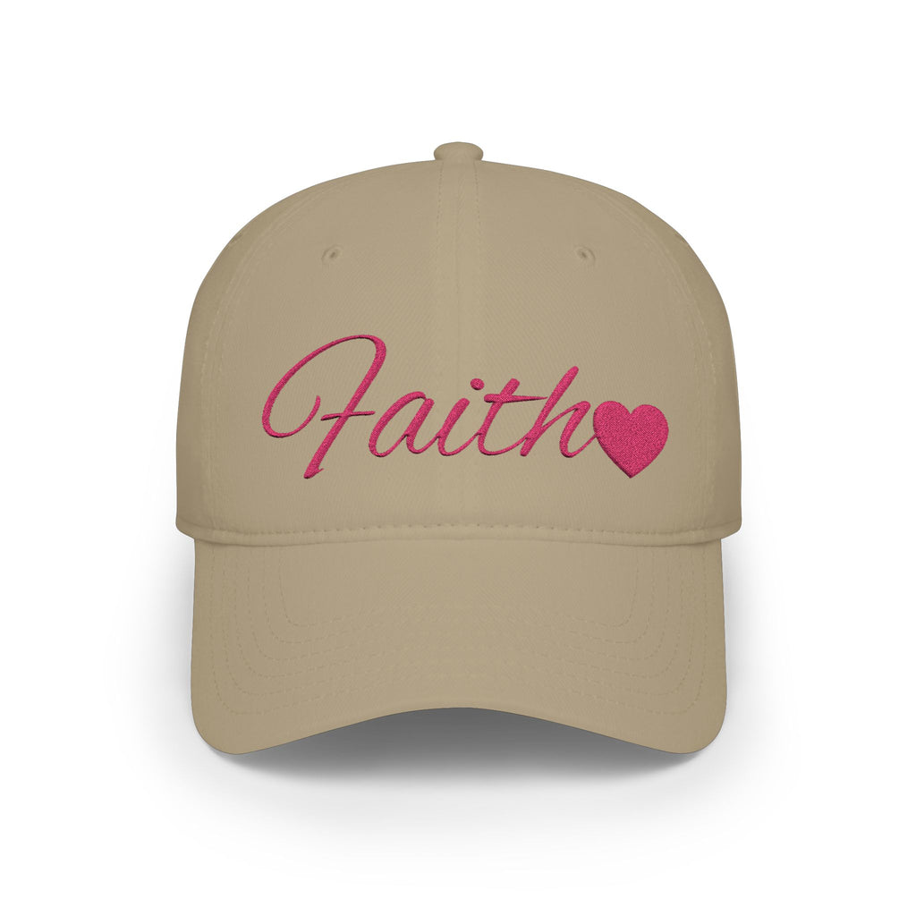 Faith Heart Embroidered Christian Cap – inspirational with Pink Script Design Low Profile Baseball Cap