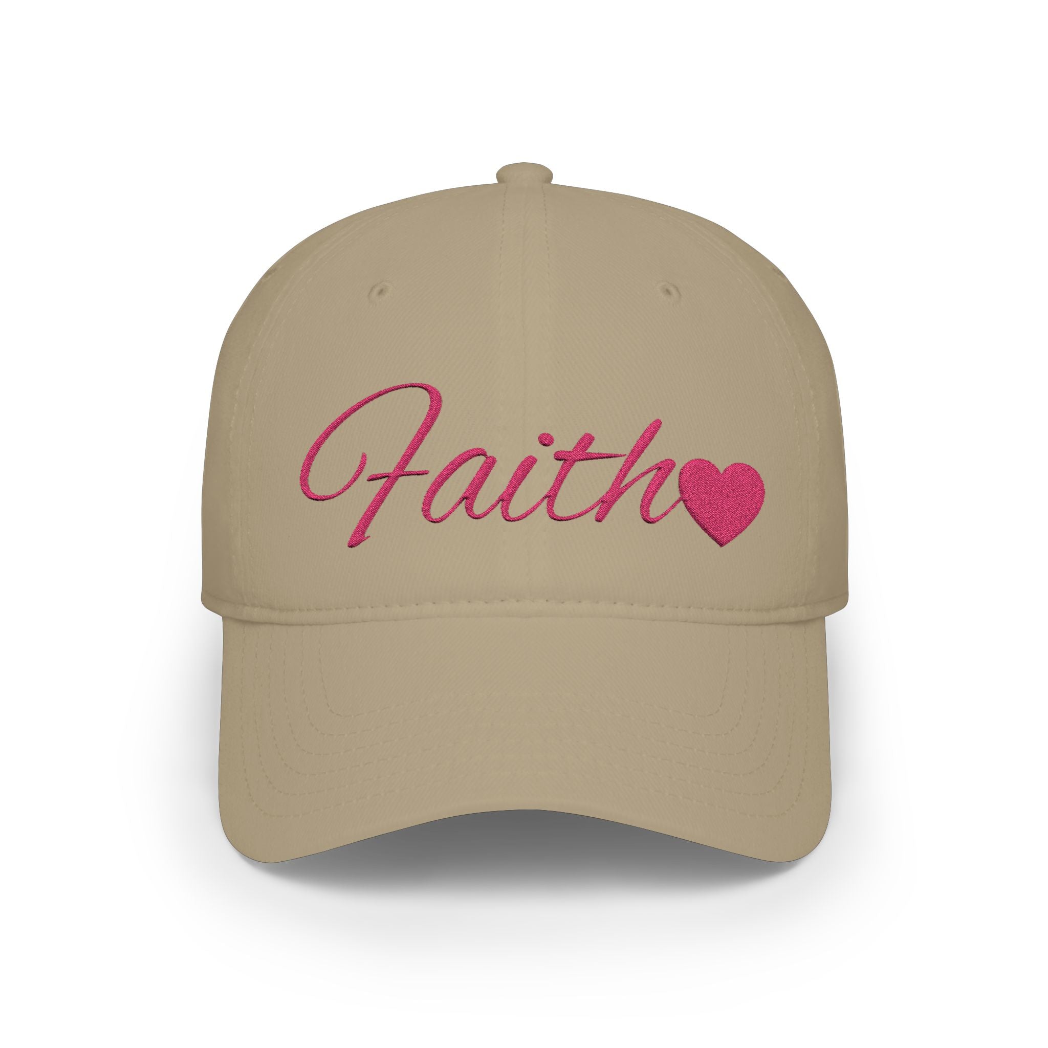 Faith Heart Embroidered Christian Cap – inspirational with Pink Script Design Low Profile Baseball Cap
