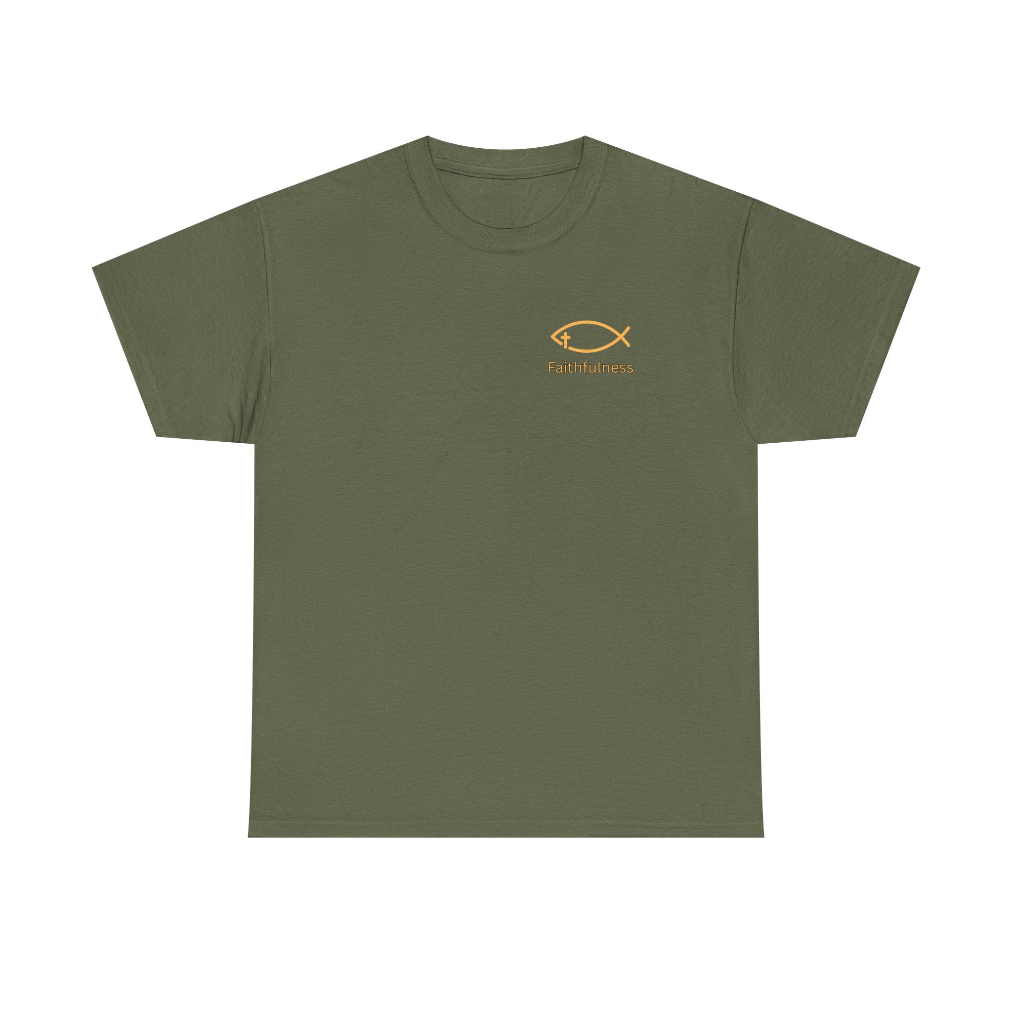 Faithful Father Christian T-Shirt | Strong Biblical Dad Tee with Cross & Mountain Design Unisex Heavy Cotton Tee
