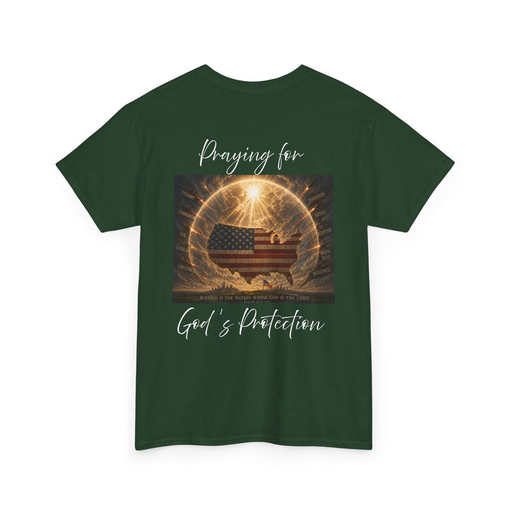 Praying for God’s Protection – Faith-Based American T-Shirt Unisex Heavy Cotton Tee