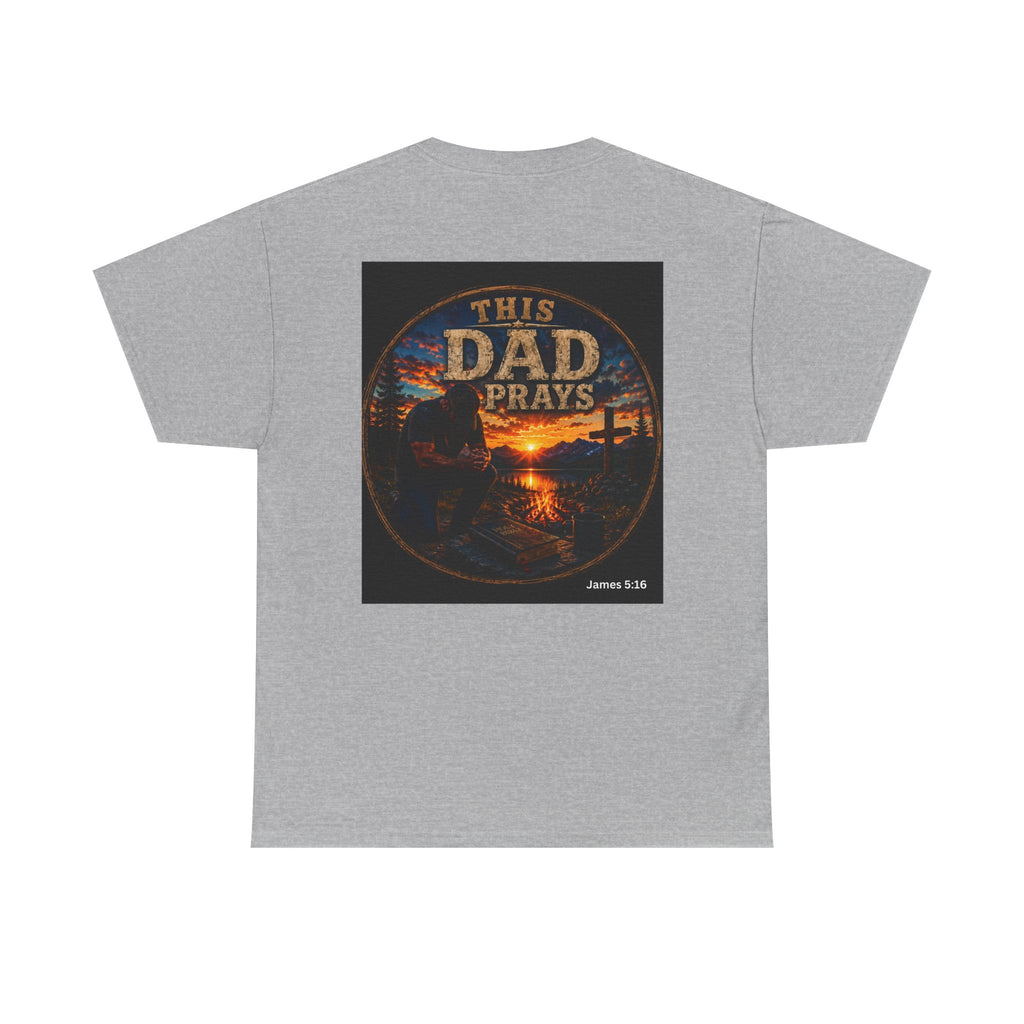 This Dad Prays Christian Outdoors T-Shirt – Faith, Family & Wilderness Sunset TeeUnisex Heavy Cotton Tee