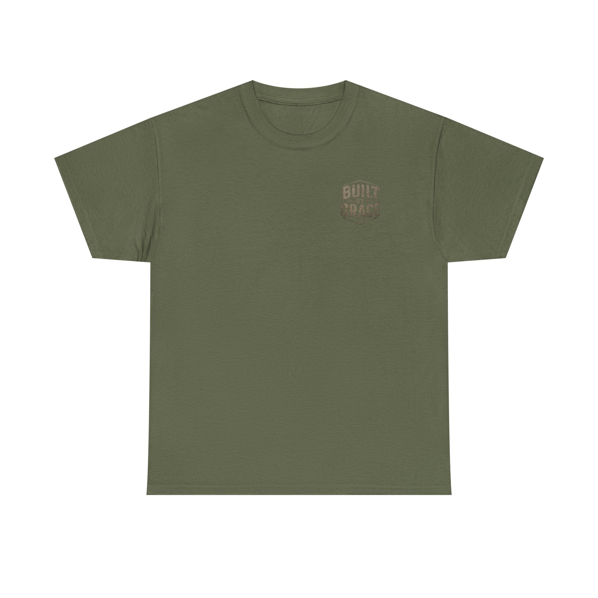 Built By Grace Christian T-Shirt | Rugged Faith-Based Graphic Tee | Inspirational Western Style Unisex Heavy Cotton Tee