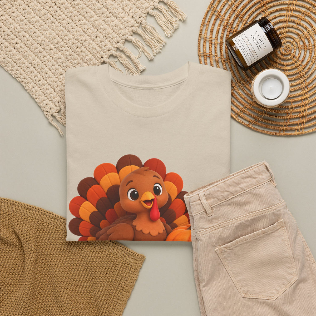Be Thankful Thanksgiving Turkey & Pumpkin T-Shirt – Cute Fall Holiday Graphic Unisex Heavy Cotton Tee