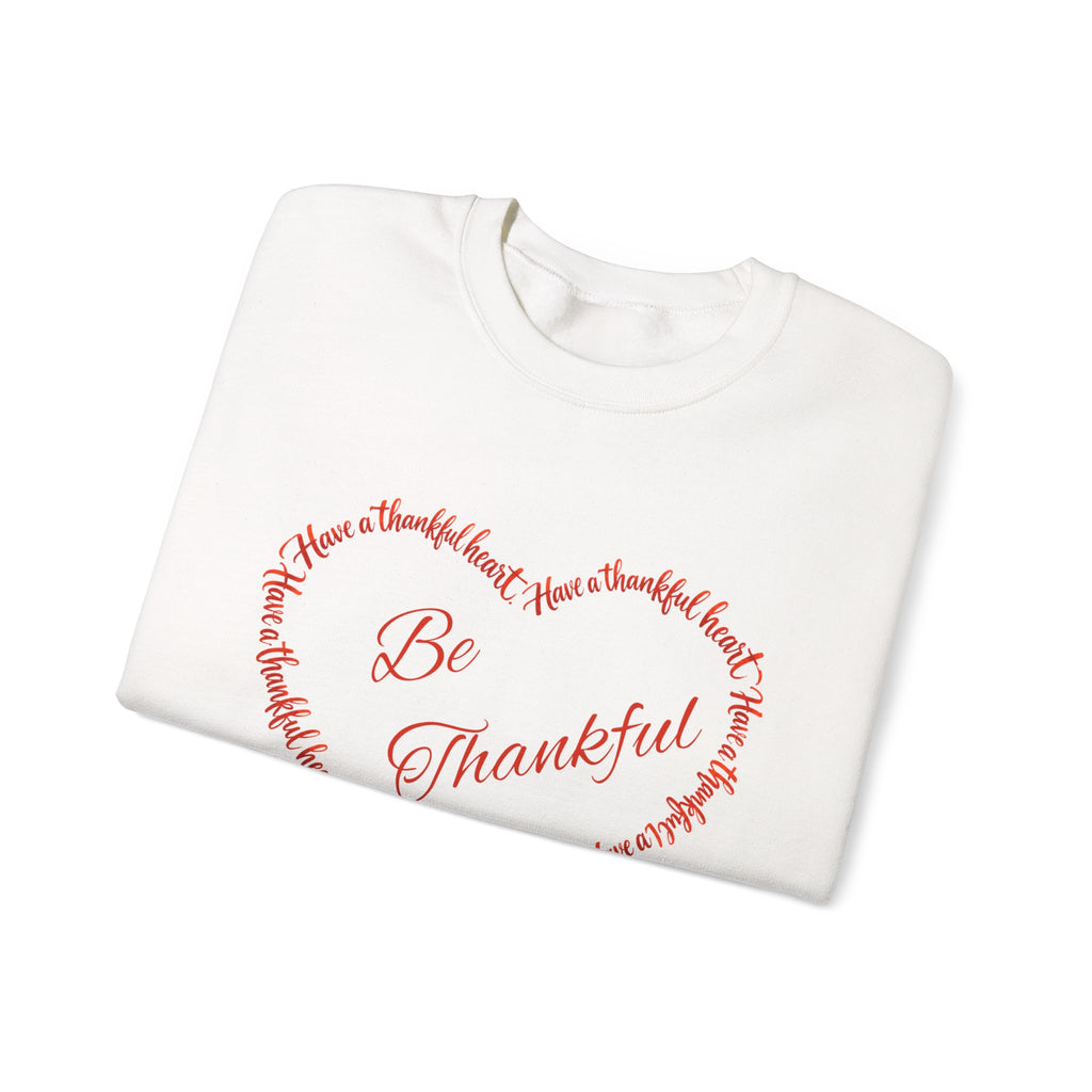 Be Thankful – Christian Thanksgiving Sweatshirt | 1 Thessalonians 5:18 | Faith-Inspired Heart Design-Unisex Heavy Blend™ Crewneck Sweatshirt
