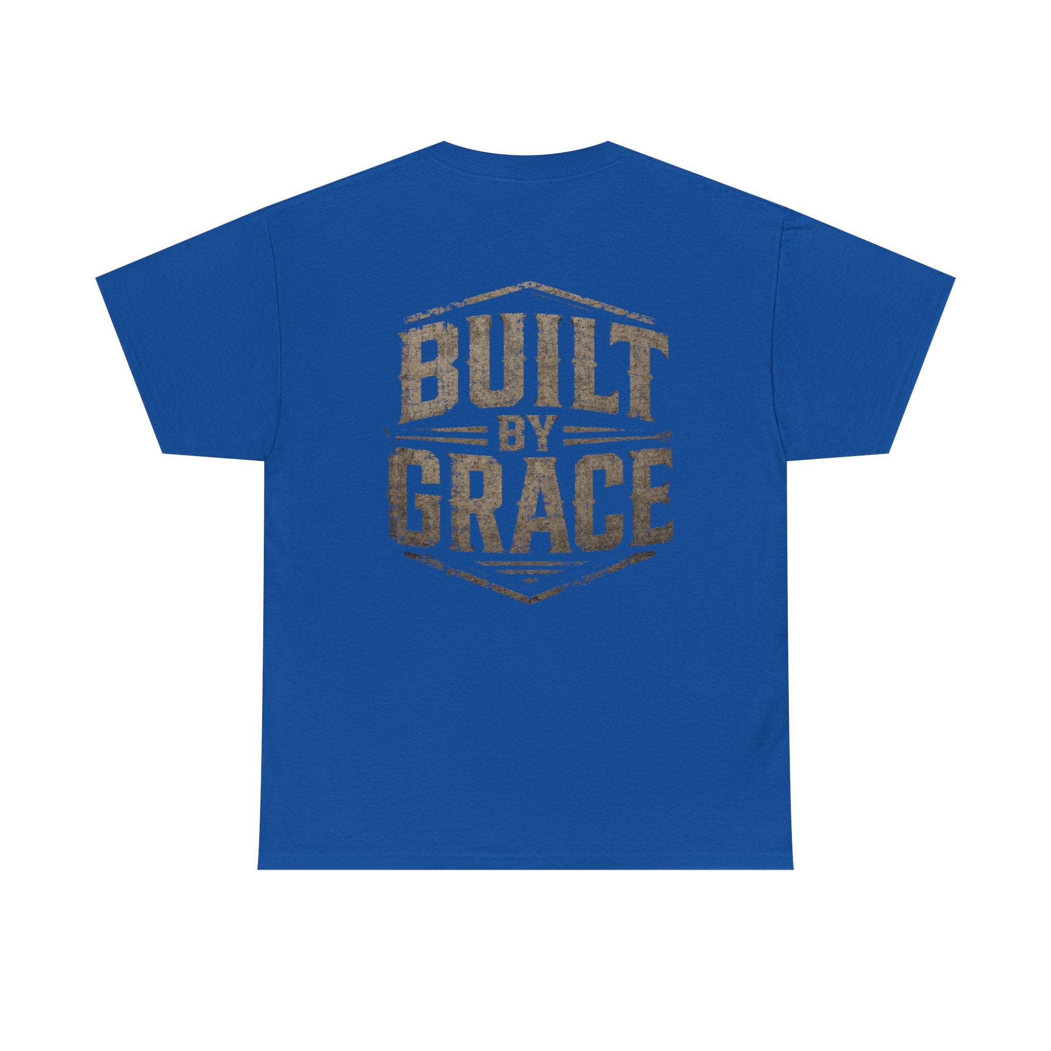 Built By Grace Christian T-Shirt | Rugged Faith-Based Graphic Tee | Inspirational Western Style Unisex Heavy Cotton Tee