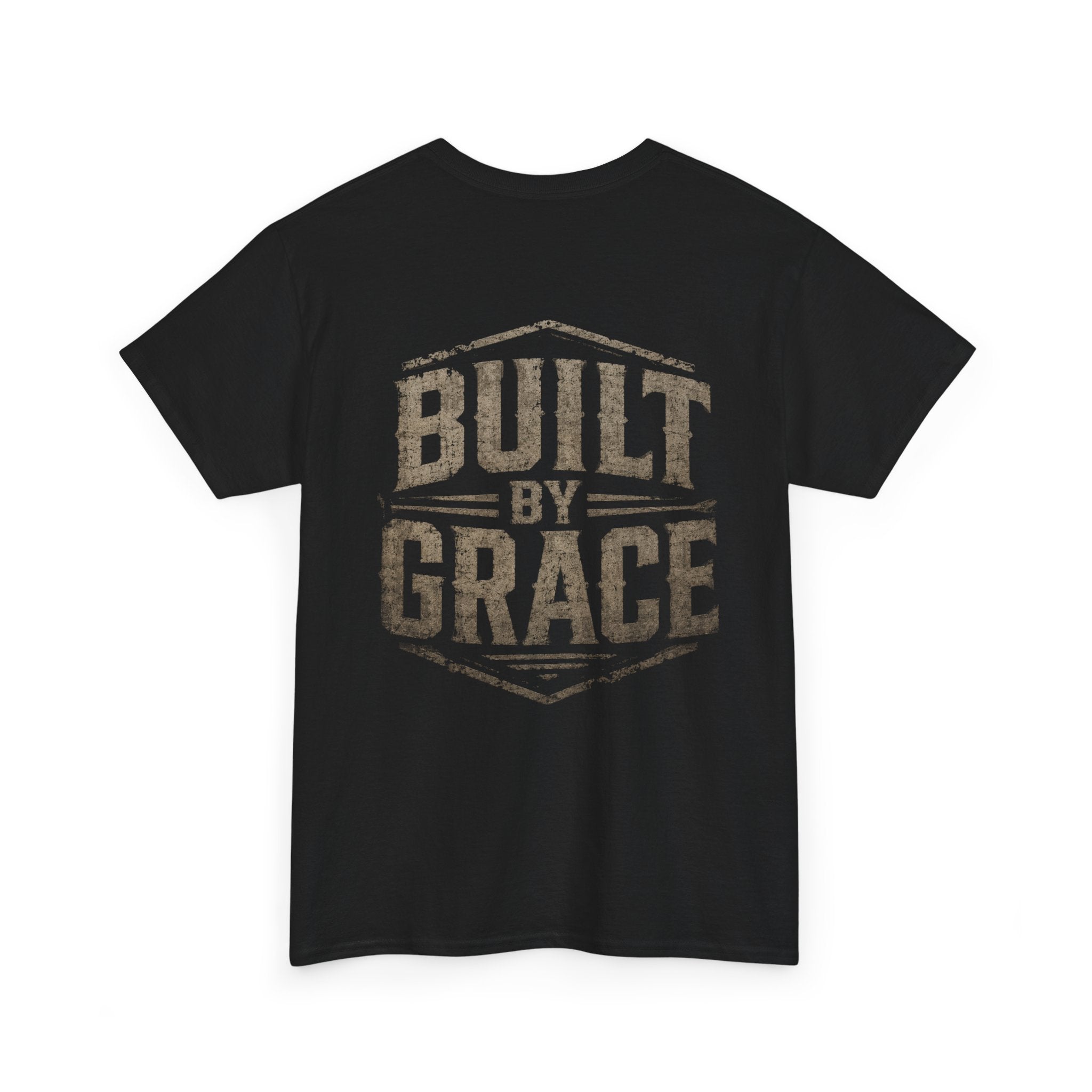 Built By Grace Christian T-Shirt | Rugged Faith-Based Graphic Tee | Inspirational Western Style Unisex Heavy Cotton Tee