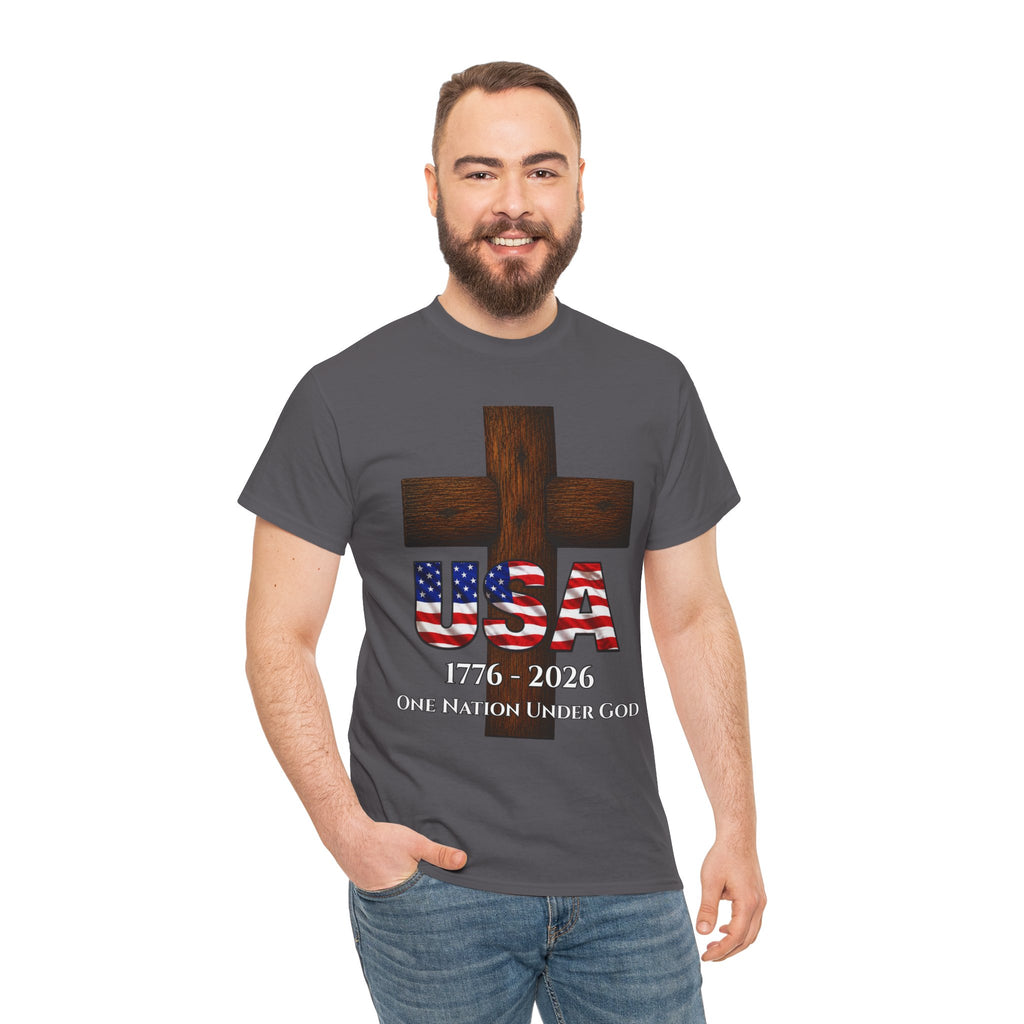 USA Cross 1776-2026 One Nation Under God Patriotic Christian T-Shirt