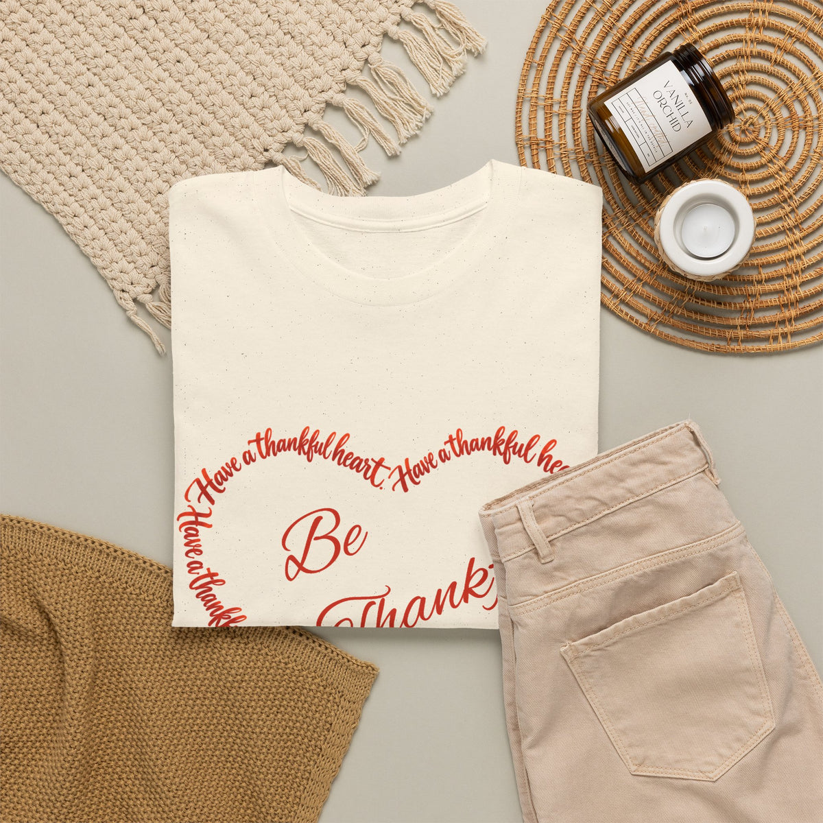 Be Thankful Heart T-Shirt – Inspirational Christian Gratitude Shirt – 1 Thessalonians 5:18-Unisex Heavy Cotton Tee