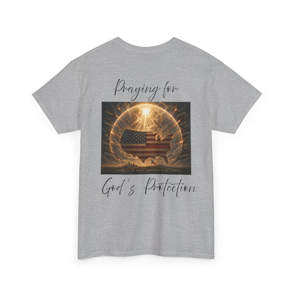 Praying for God’s Protection – Faith-Based American T-Shirt Unisex Heavy Cotton Tee