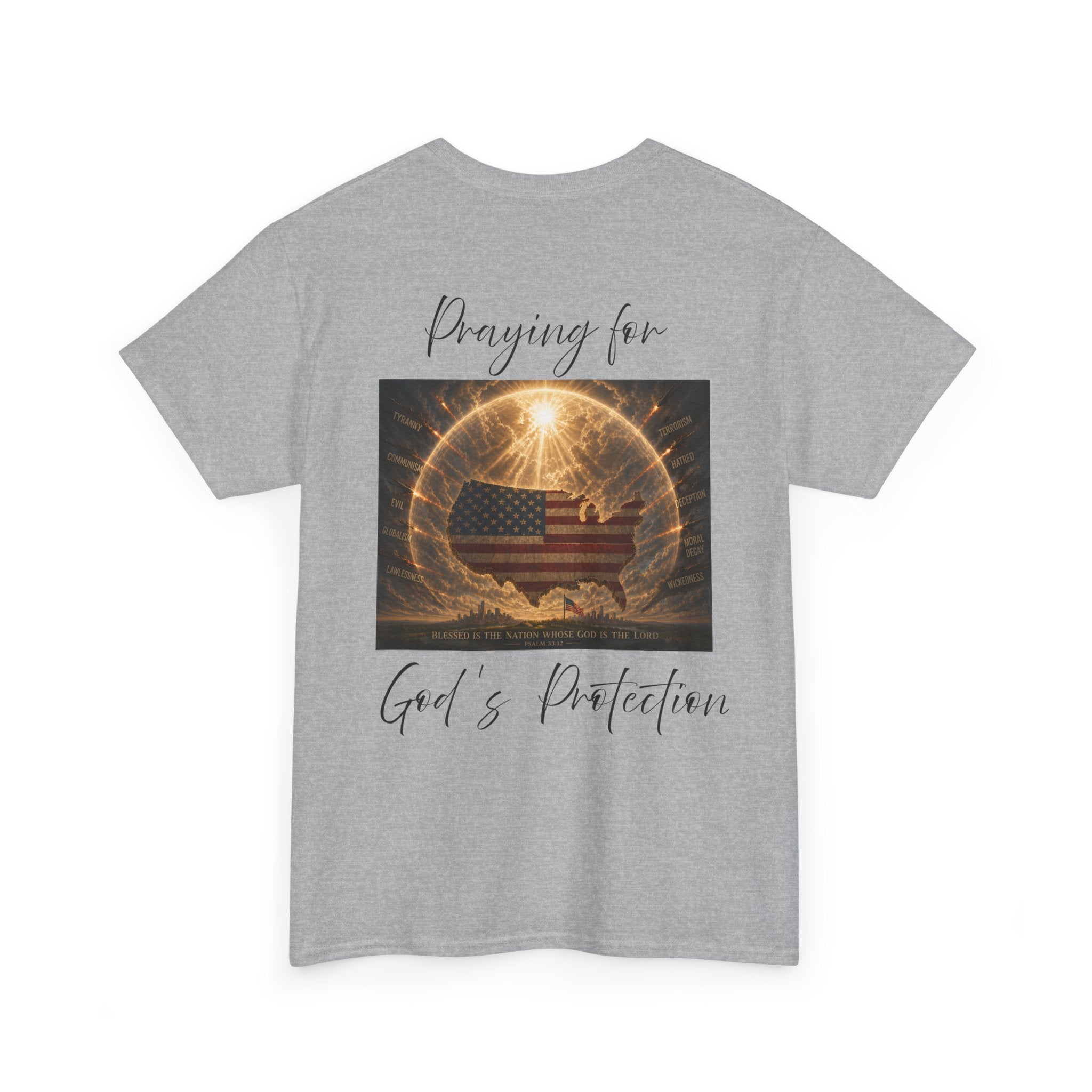 Praying for God’s Protection – Faith-Based American T-Shirt Unisex Heavy Cotton Tee