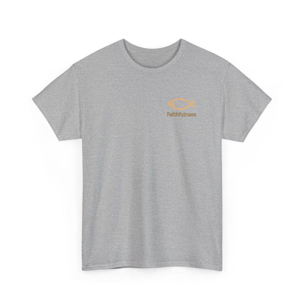 Faithful Father Christian T-Shirt | Strong Biblical Dad Tee with Cross & Mountain Design Unisex Heavy Cotton Tee