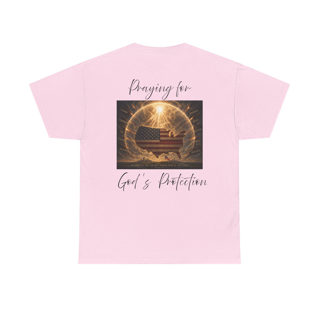 Praying for God’s Protection – Faith-Based American T-Shirt Unisex Heavy Cotton Tee