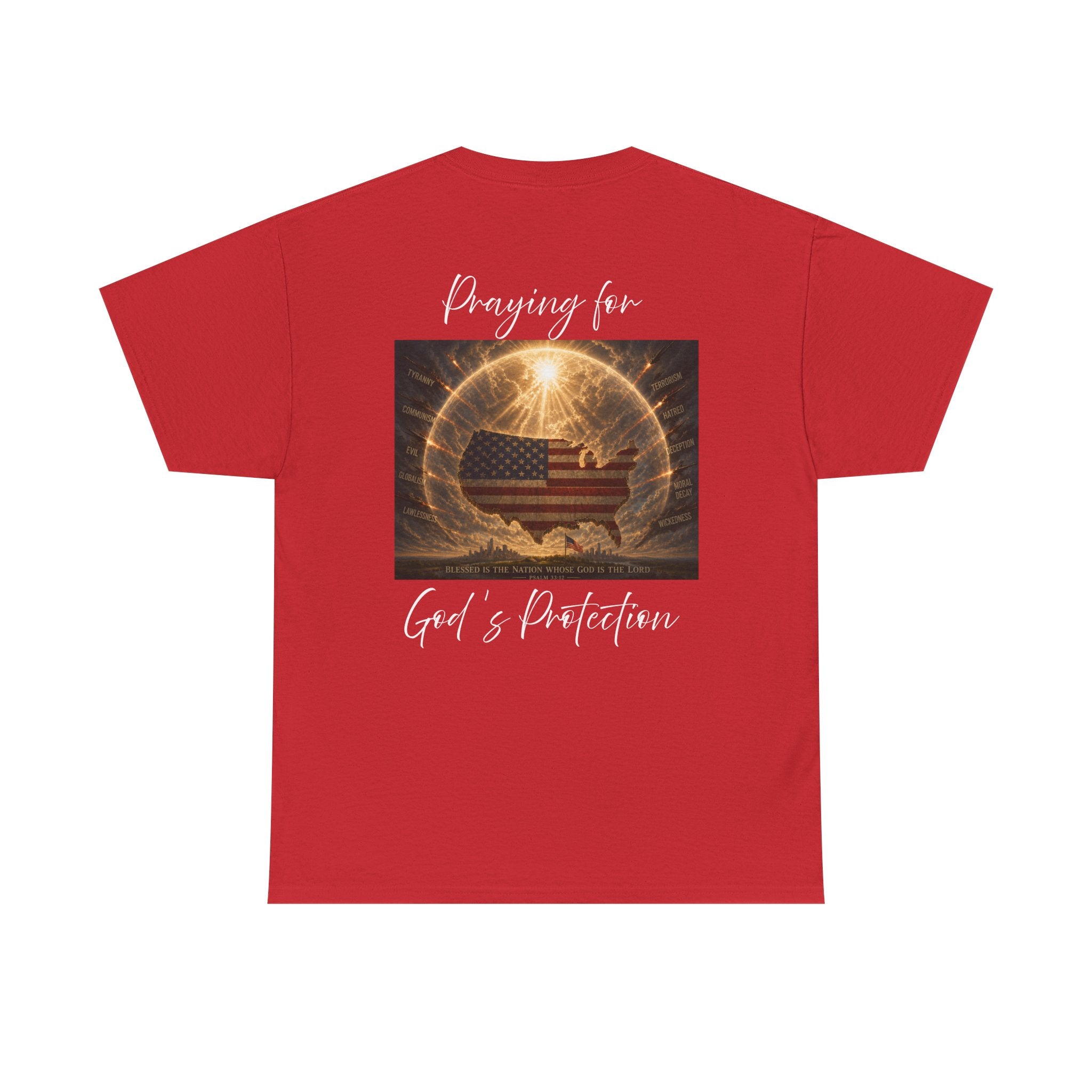 Praying for God’s Protection – Faith-Based American T-Shirt Unisex Heavy Cotton Tee