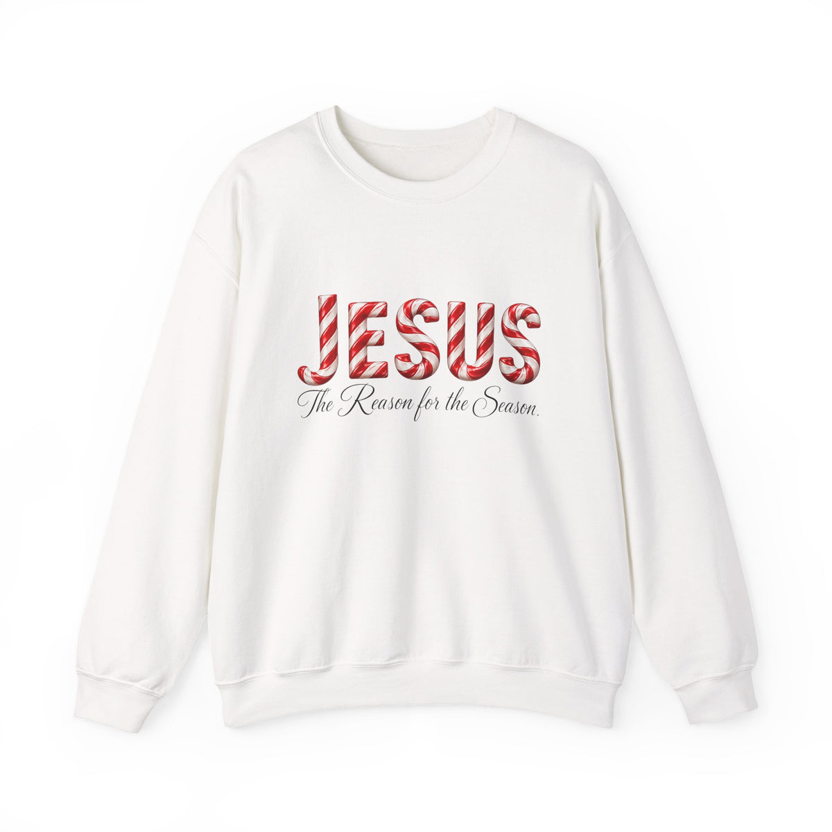Jesus Is the Reason for the Season – Candy Cane Christmas Sweatshirt-Unisex Heavy Blend™ Crewneck Sweatshirt