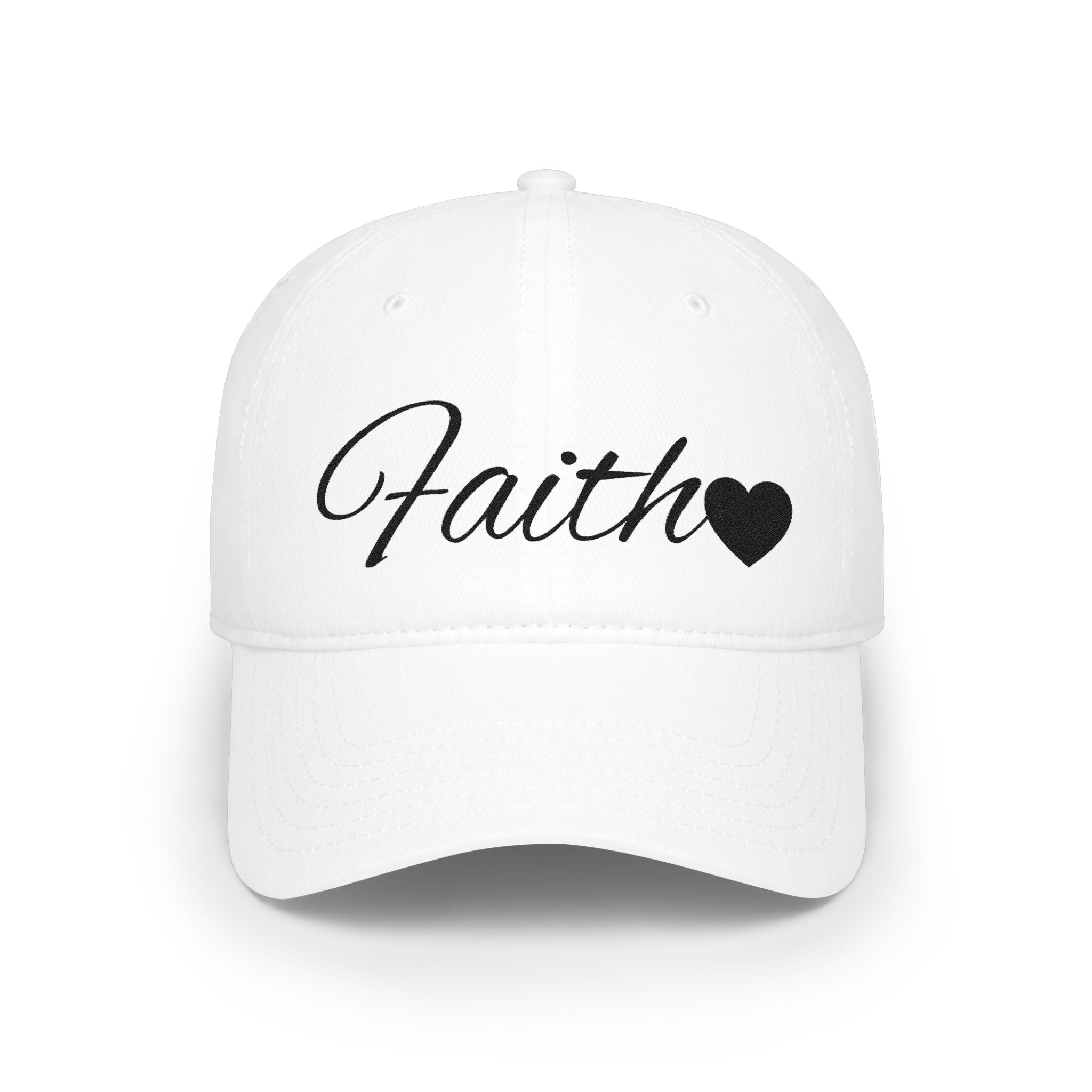 Faith Heart Embroidered Christian Cap – Inspirational Hat with Black Script Design Low Profile Baseball Cap