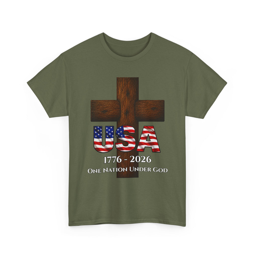 USA Cross 1776-2026 One Nation Under God Patriotic Christian T-Shirt