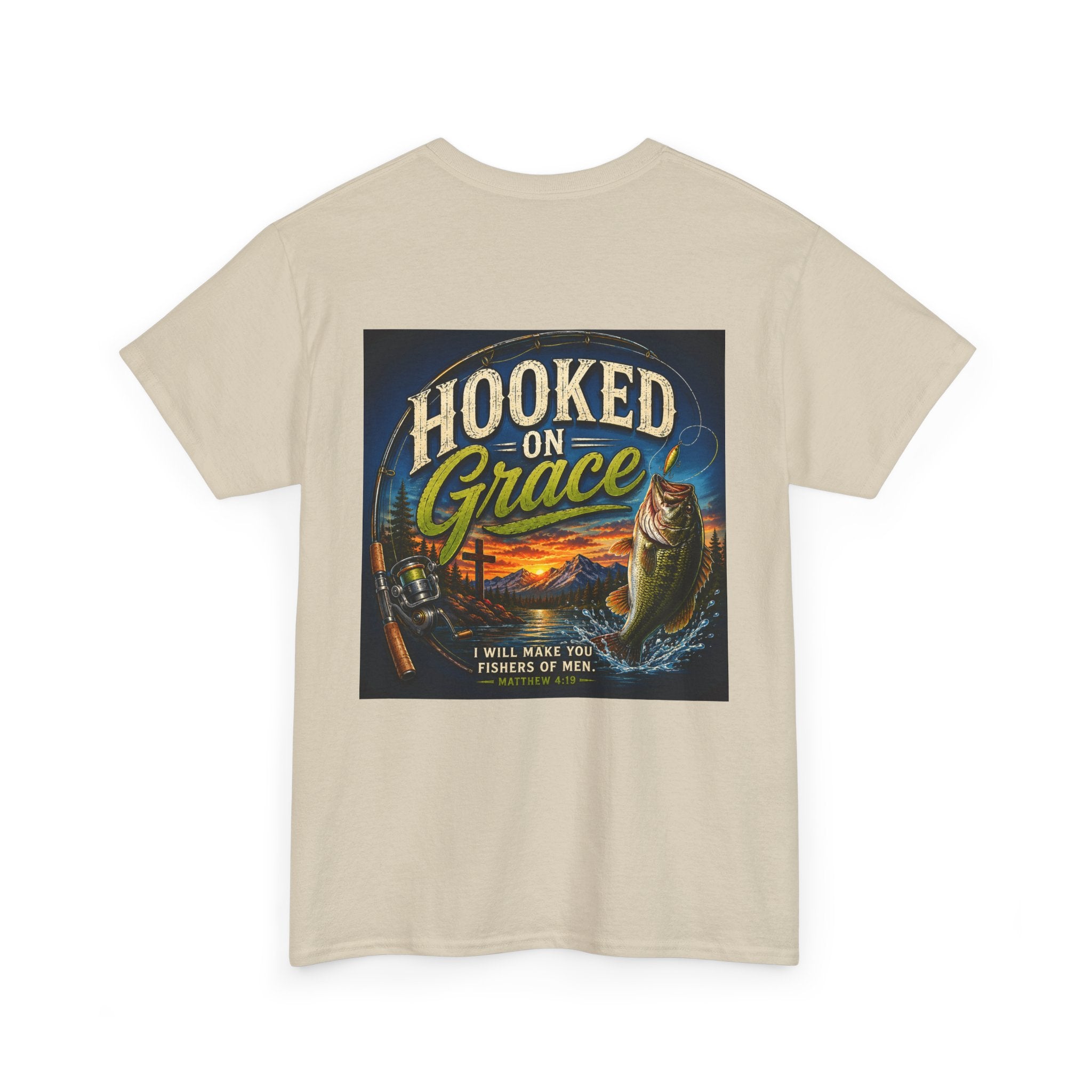 Hooked on Grace Christian Fishing T-Shirt | Faith Based Outdoor Unisex Heavy Cotton Tee