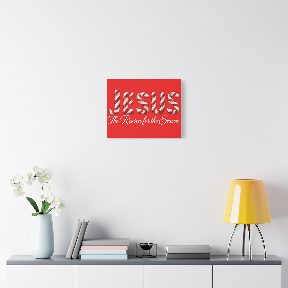 Jesus The Reason for the Season Christmas Wall Art – Candy Cane Christian Holiday Decor, Matte Canvas, Stretched, 1.25"