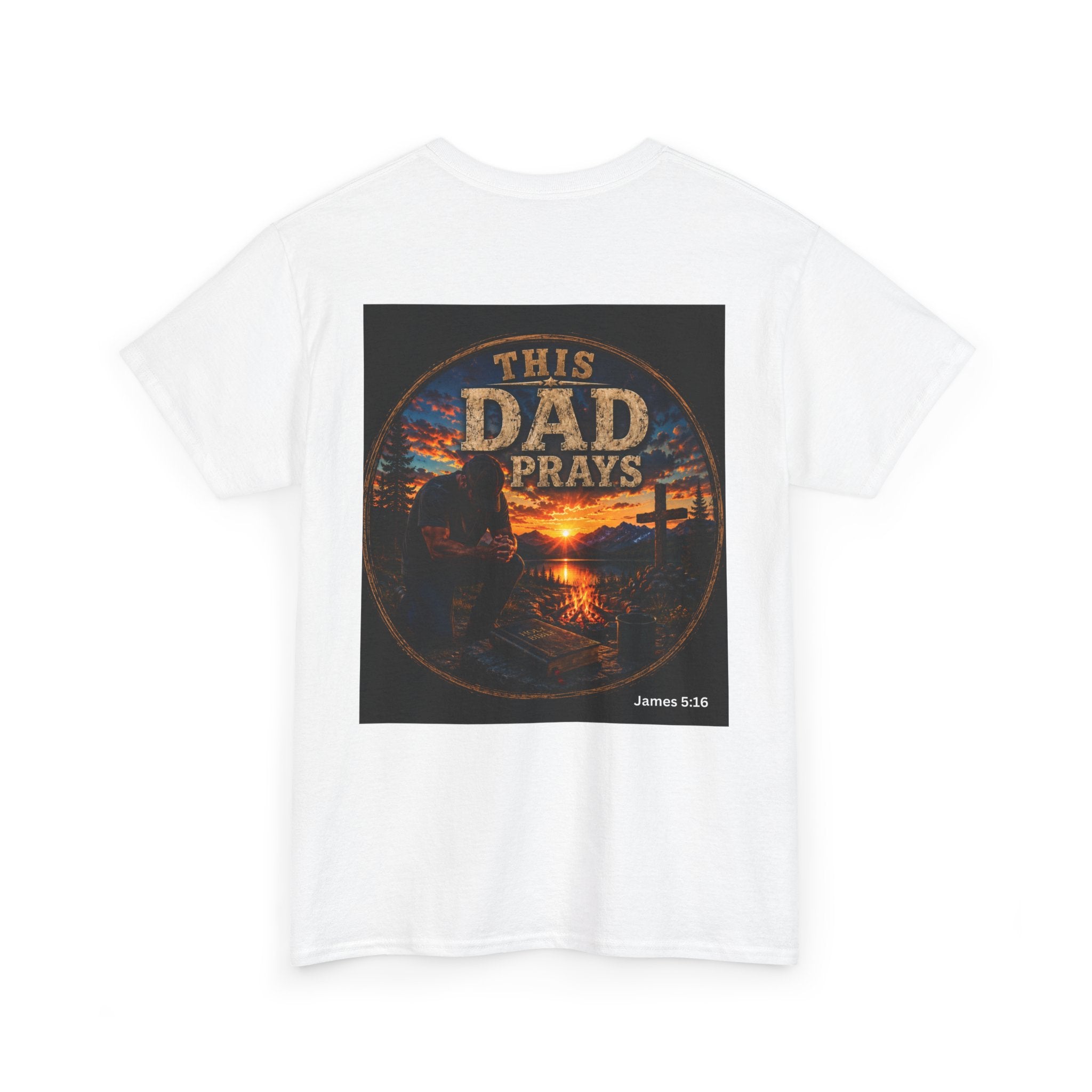 This Dad Prays Christian Outdoors T-Shirt – Faith, Family & Wilderness Sunset TeeUnisex Heavy Cotton Tee