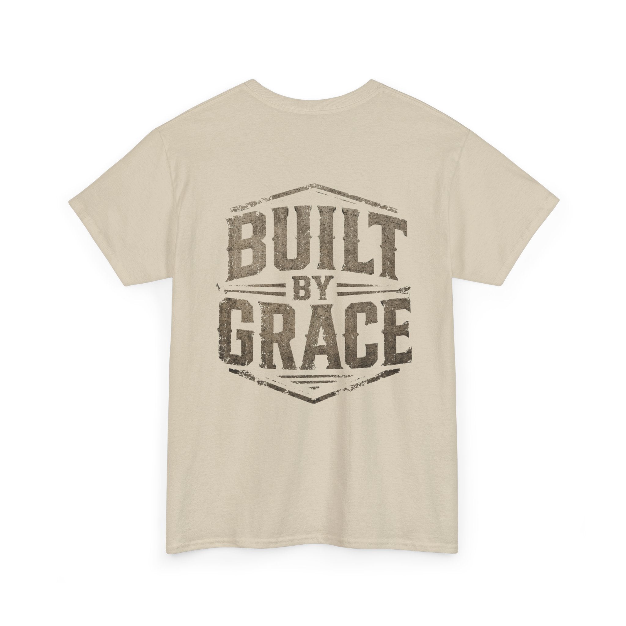 Built By Grace Christian T-Shirt | Rugged Faith-Based Graphic Tee | Inspirational Western Style Unisex Heavy Cotton Tee